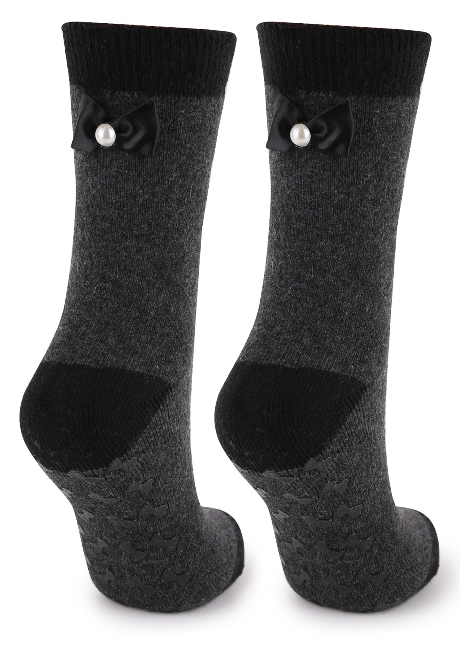 Ciepłe Eleganckie Skarpetki z Kokardką Abs Terry R37 Marilyn, dark grey