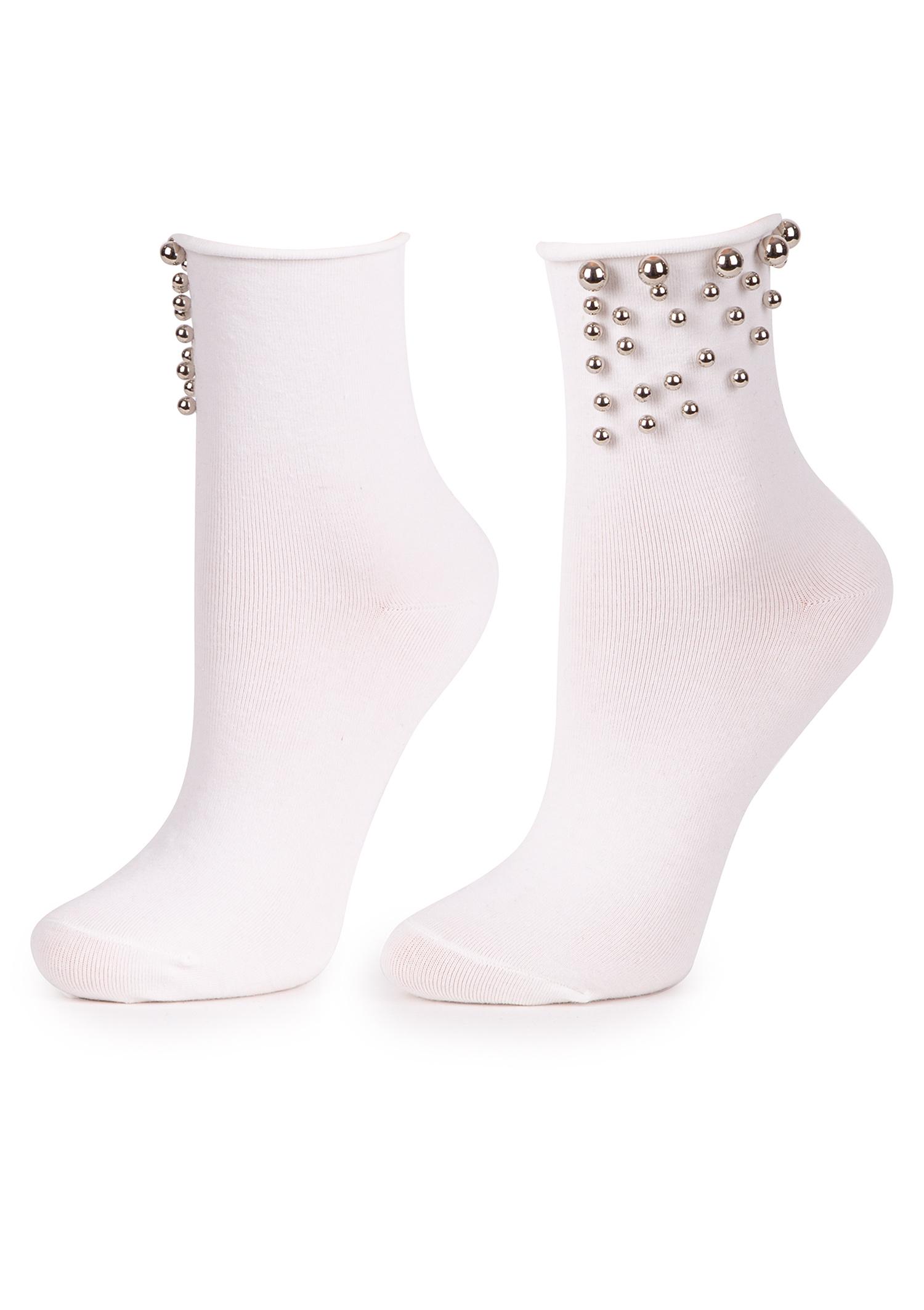 Bawełniane Skarpetki Damskie Ze Srebrnymi Kuleczkami Cotton Silver Tears Marilyn, grey