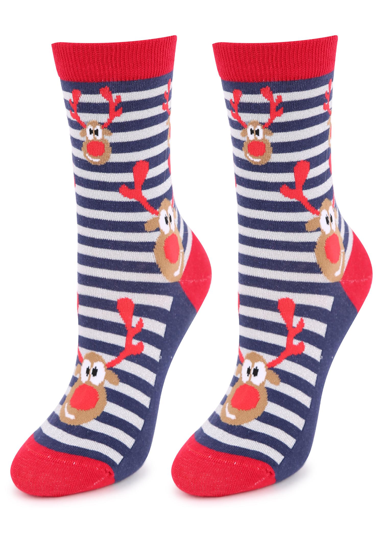 Świąteczne Skarpetki Damskie z Reniferami Sc Reindeer Marilyn, navy blue