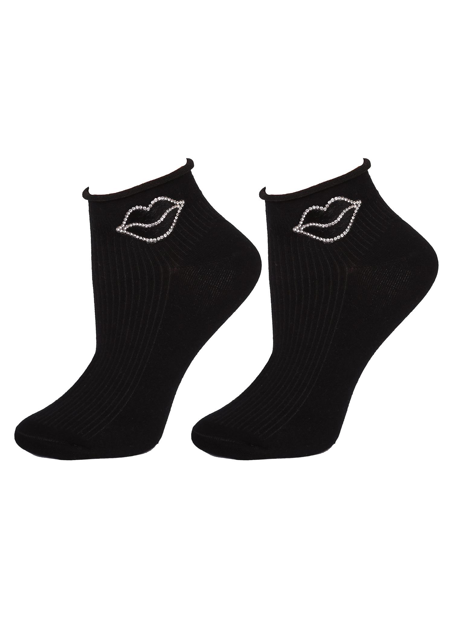 Niskie Skarpetki Damskie z Ustami Footies Dark Kiss S34 Marilyn, black