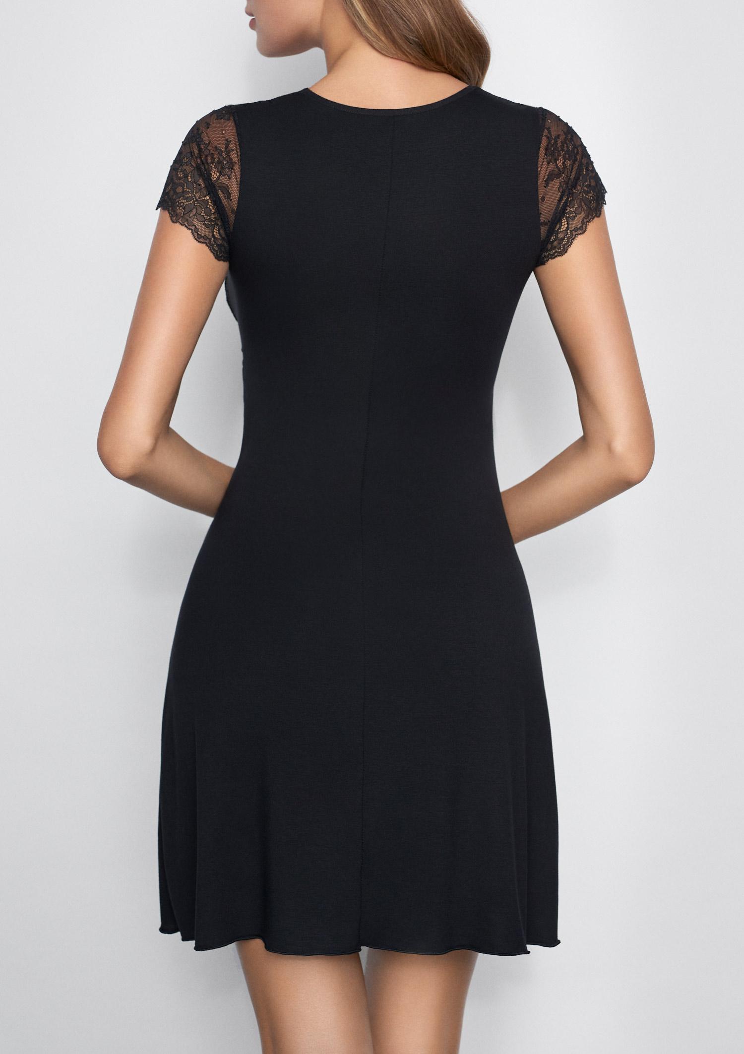 Koszula nocna z koronkowymi stawkami Femme Fatale Poupee Marilyn, black
