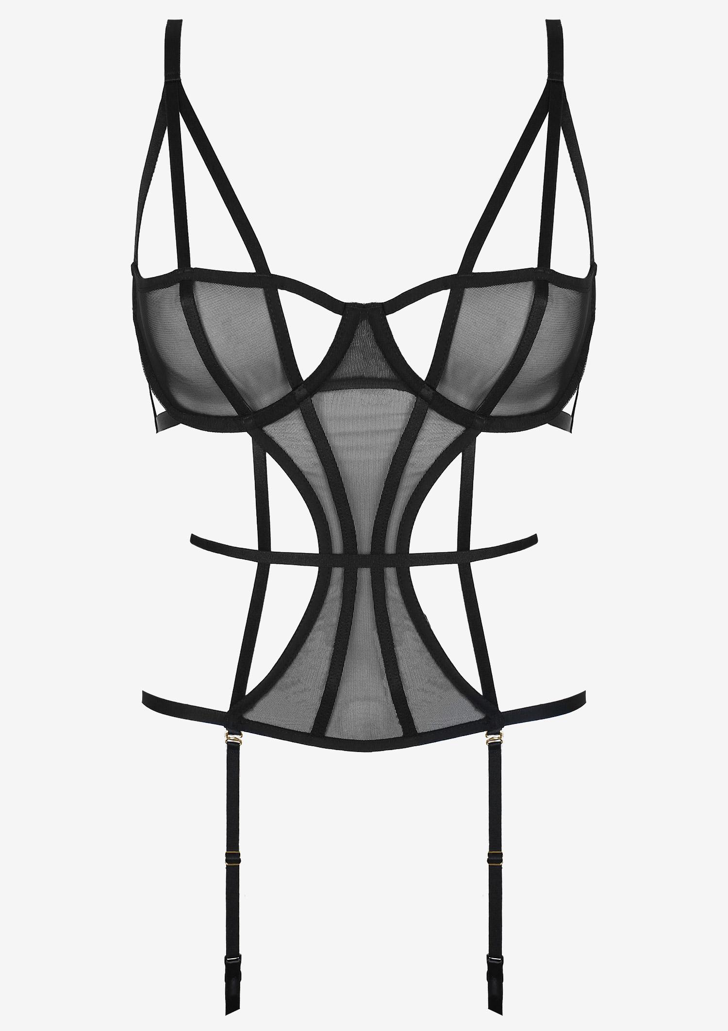Tiulowy gorset z ozdobnymi paskami Aphrodisiac Poupee Marilyn, black
