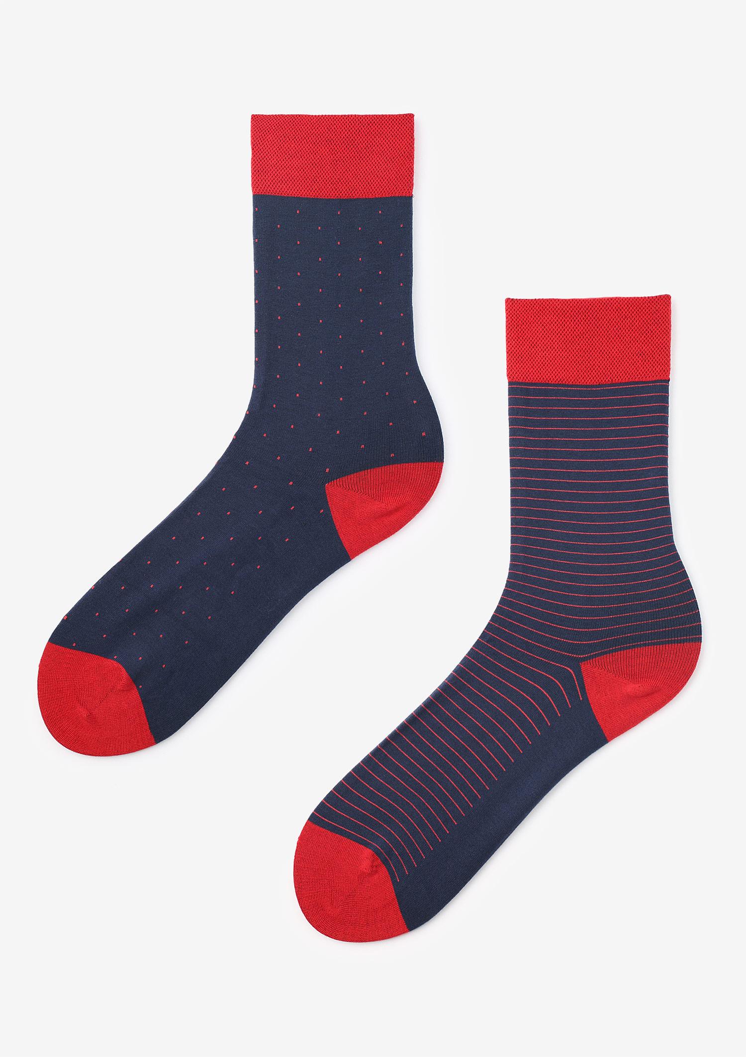 Wzorzyste garniturowe skarpety męskie Dots&Stripes Marilyn, navy