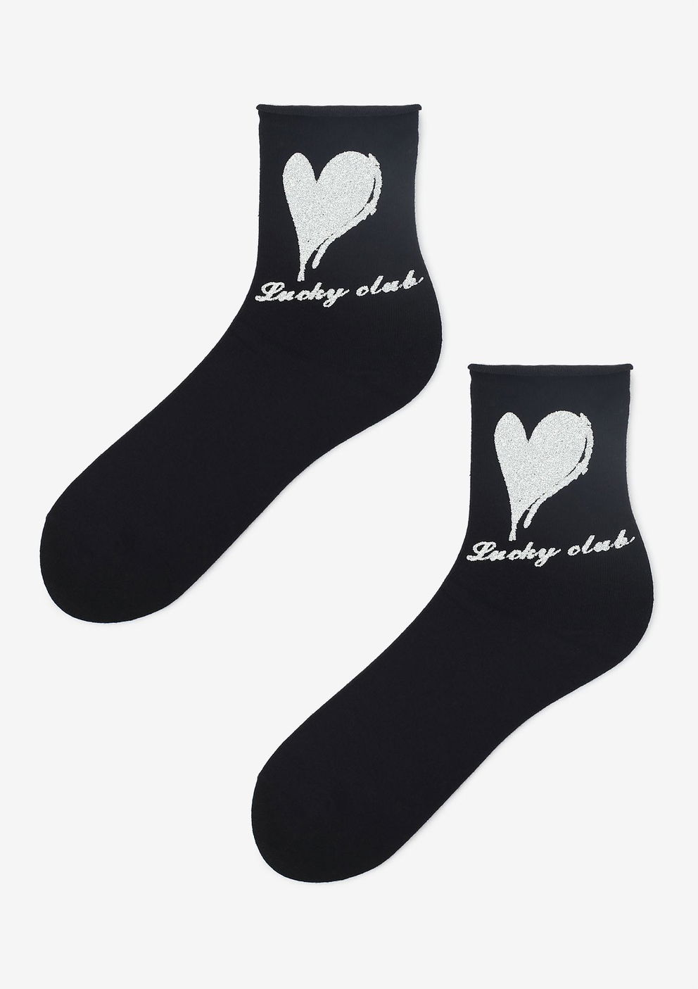Skarpetki damskie z brokatowym sercem Cotton Silver Hearts Marilyn