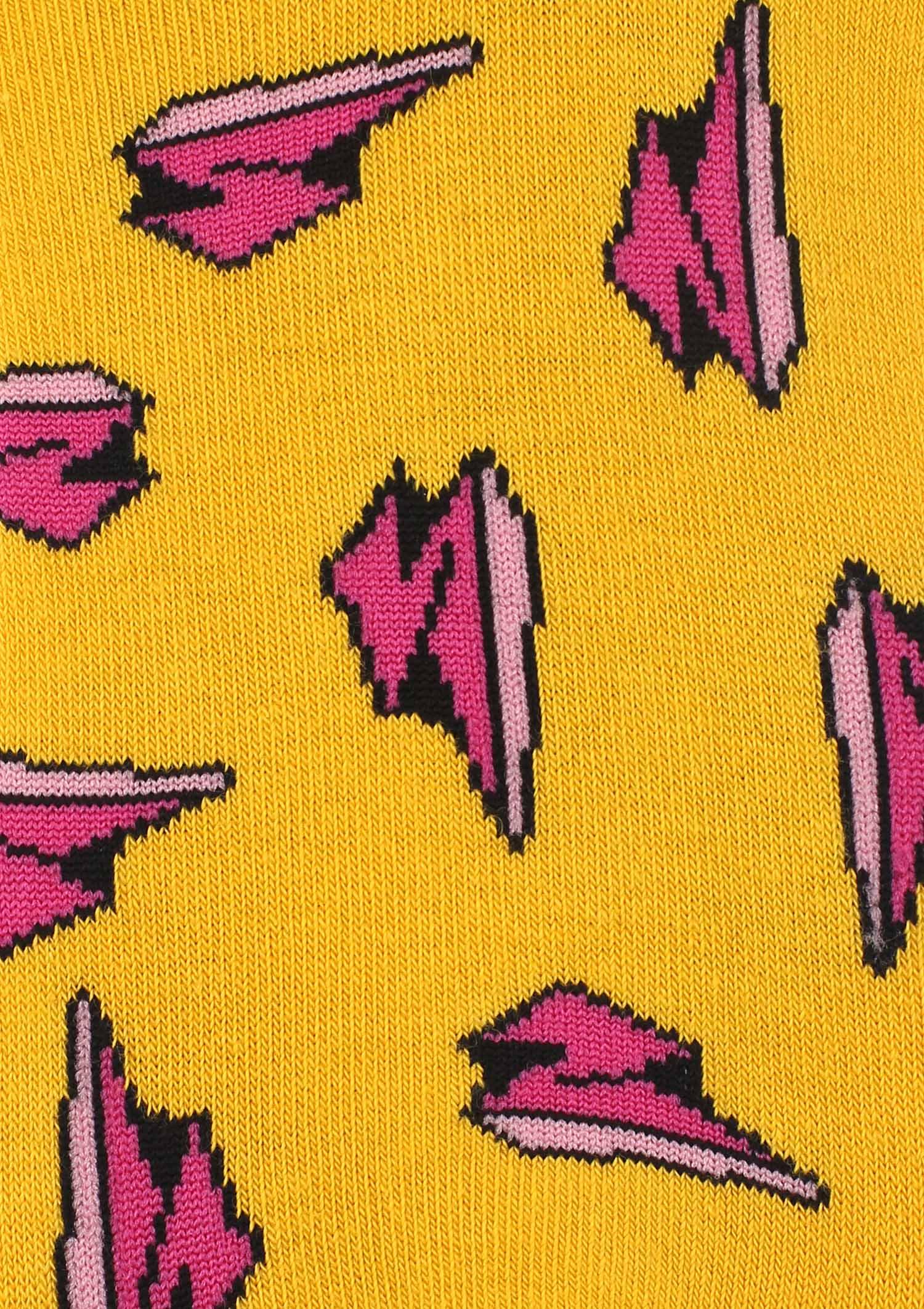 Stopki damskie z bawełny w trójwymiarowe błyskawice Footies Thunders Marilyn, yellow