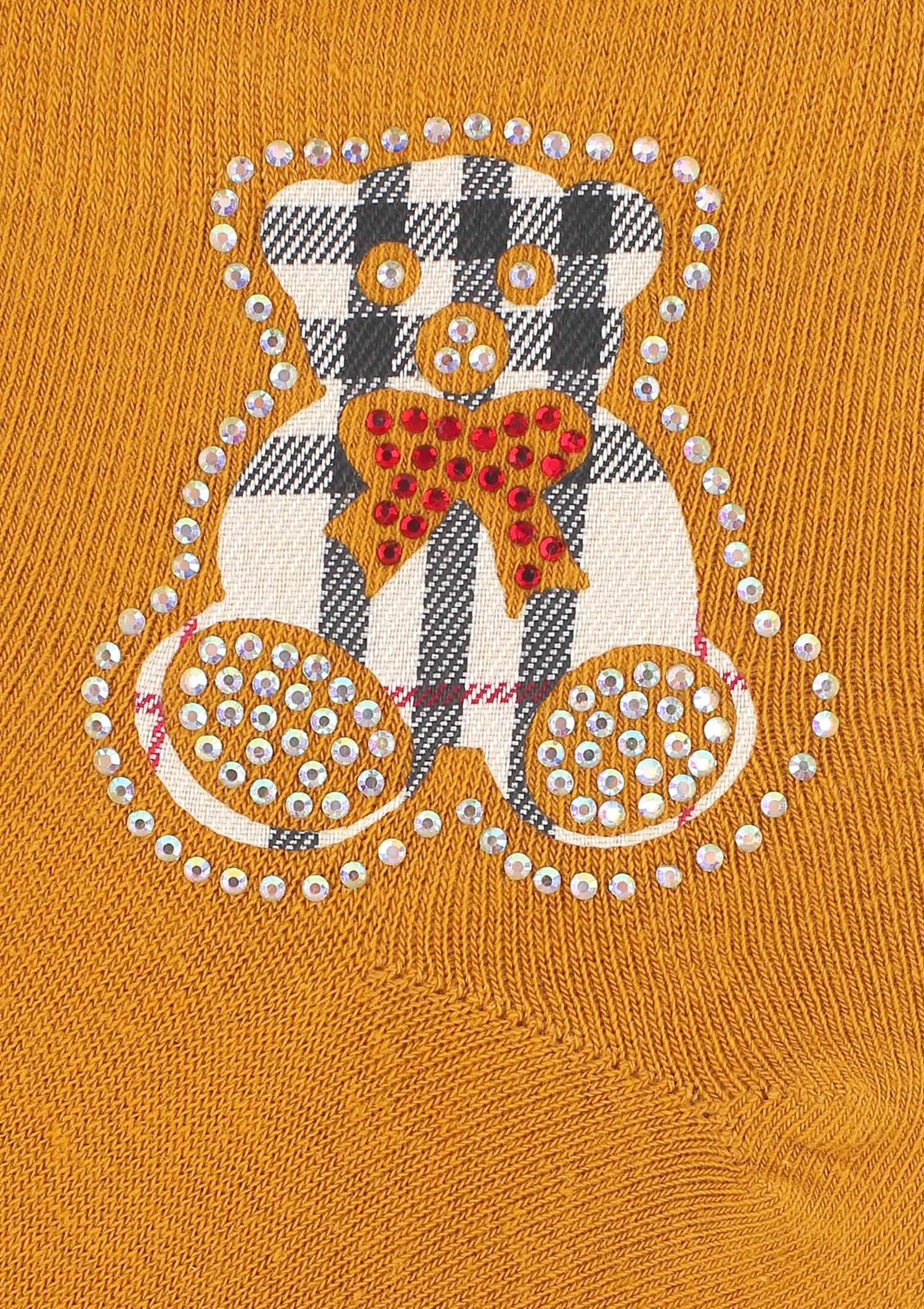 Skarpetki damskie z misiem w kratkę i cyrkoniami Cotton Fashion Teddy Marilyn