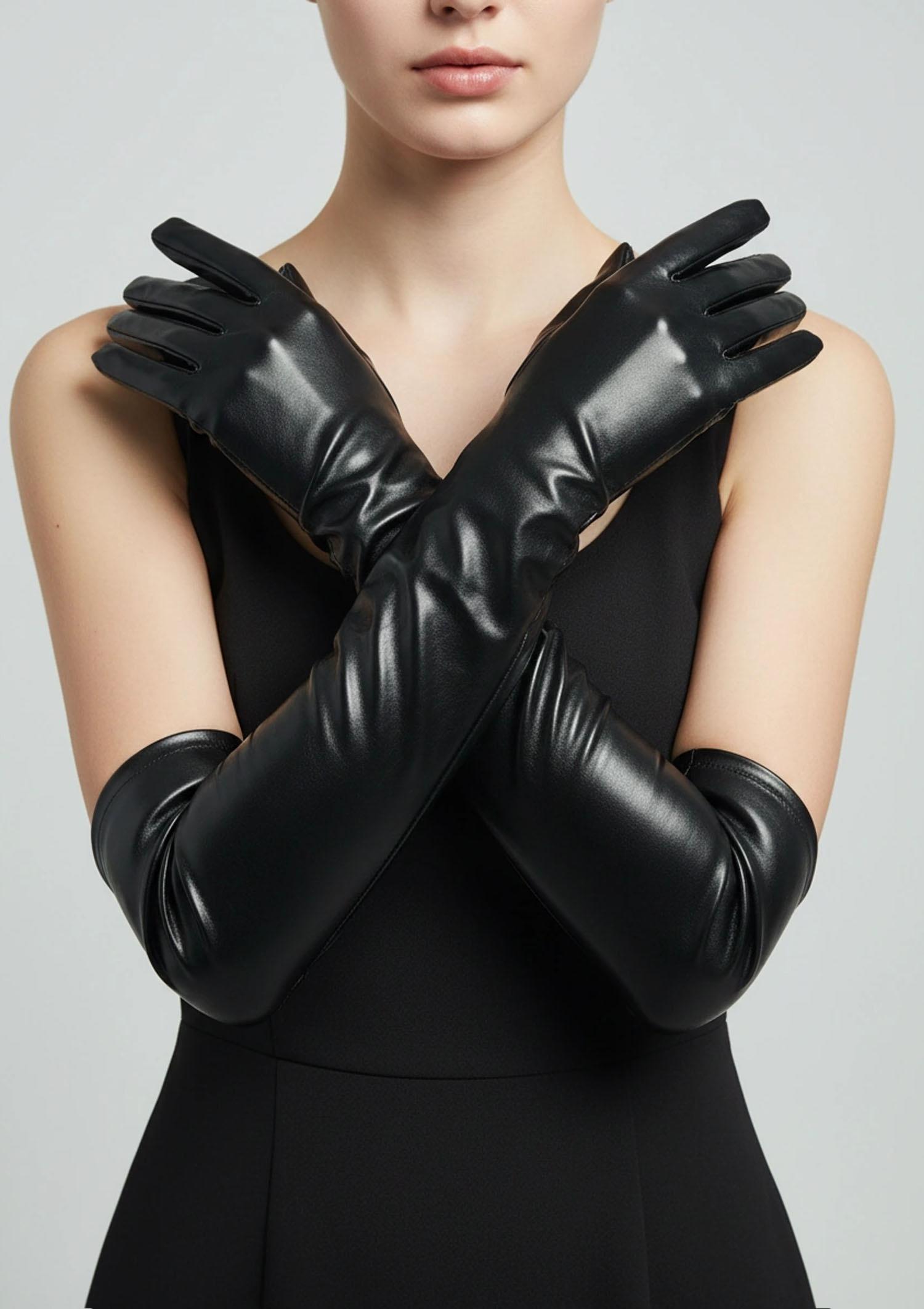 Woskowane długie rękawiczki damskie Agostina Poupee Marilyn, black