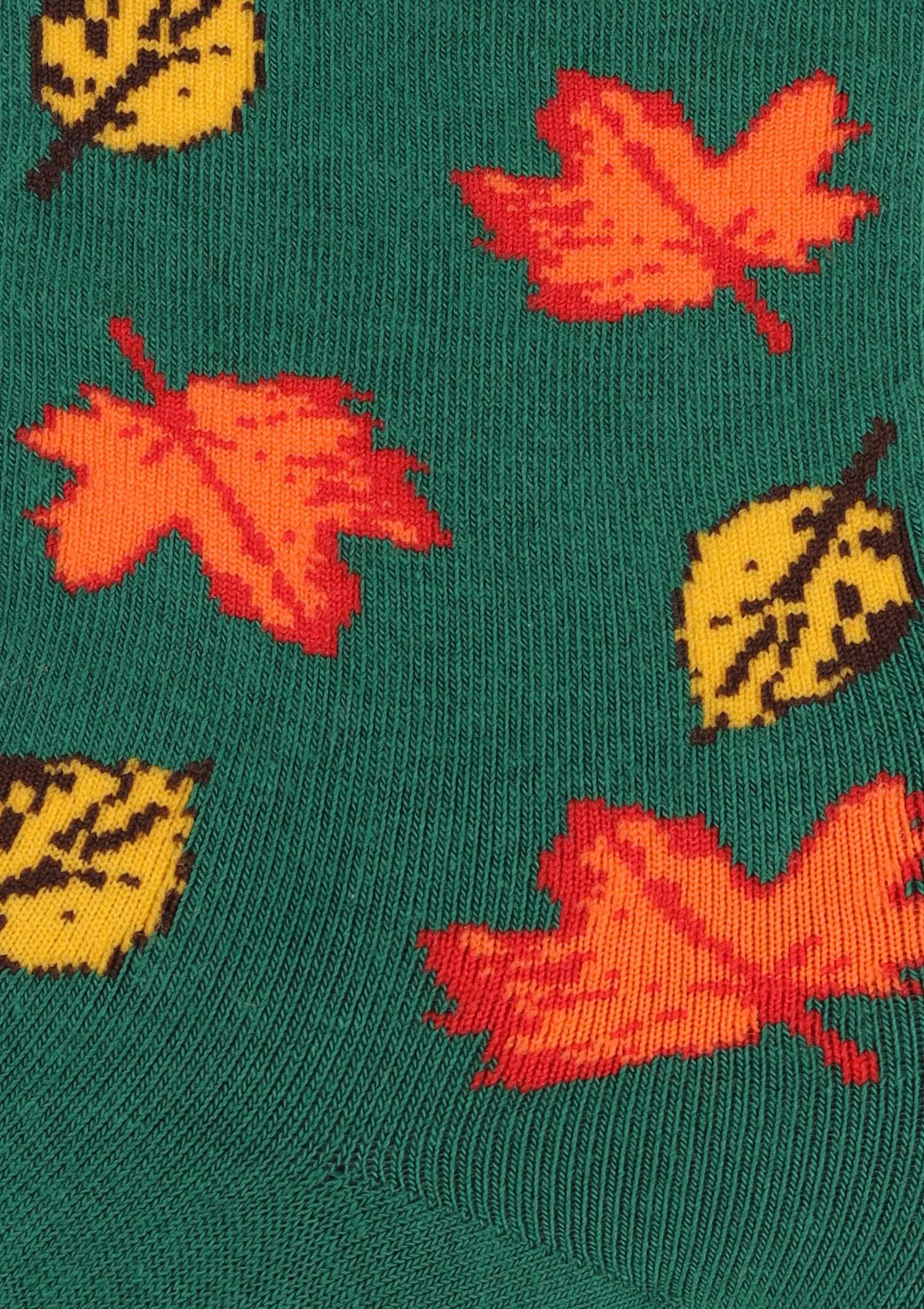 Bawełniane skarpetki damskie z grafiką liści SL Autumn Marilyn, green
