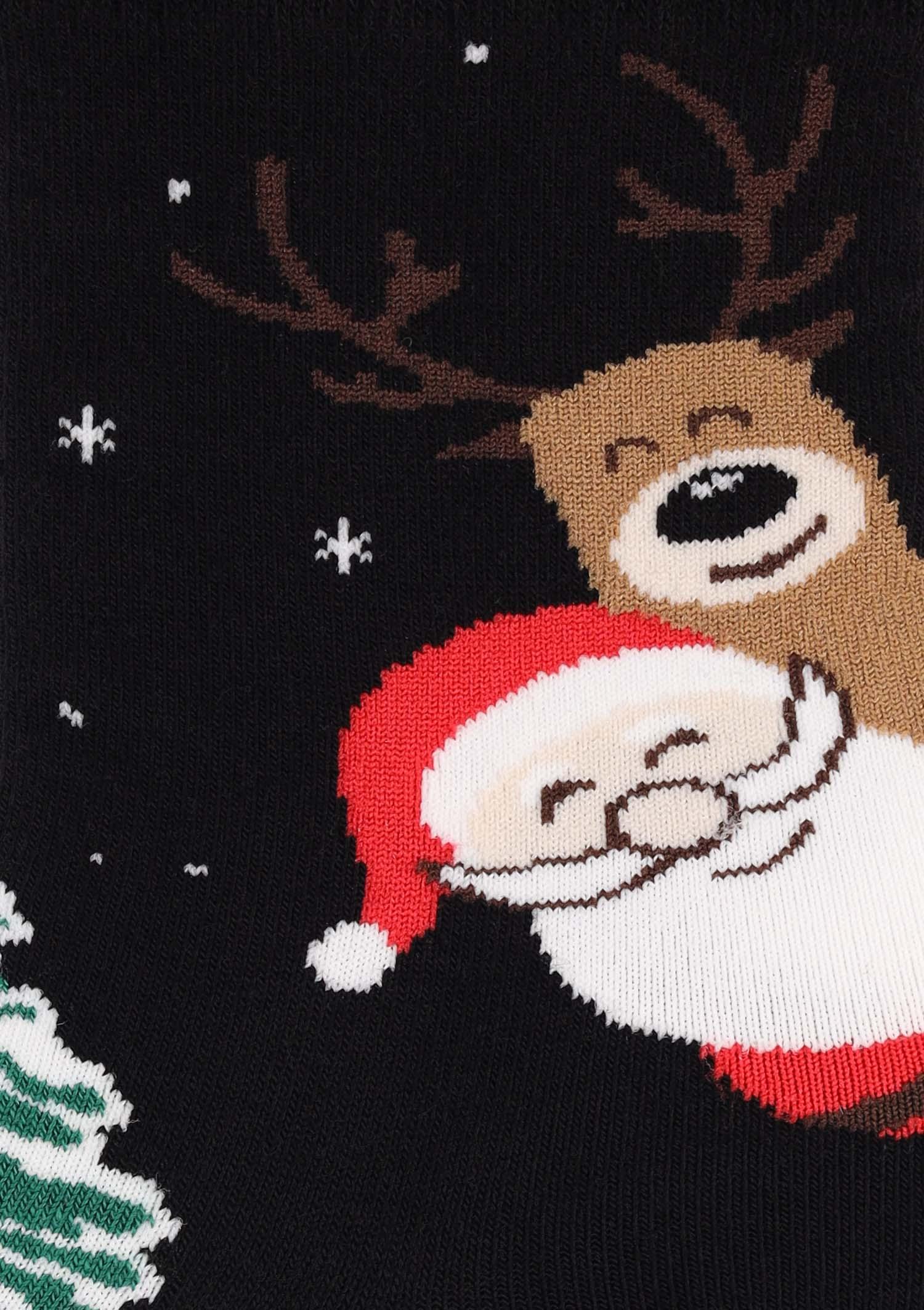 Świąteczne skarpetki damskie z Mikołajem i reniferem SL Santa Deer Marilyn, black