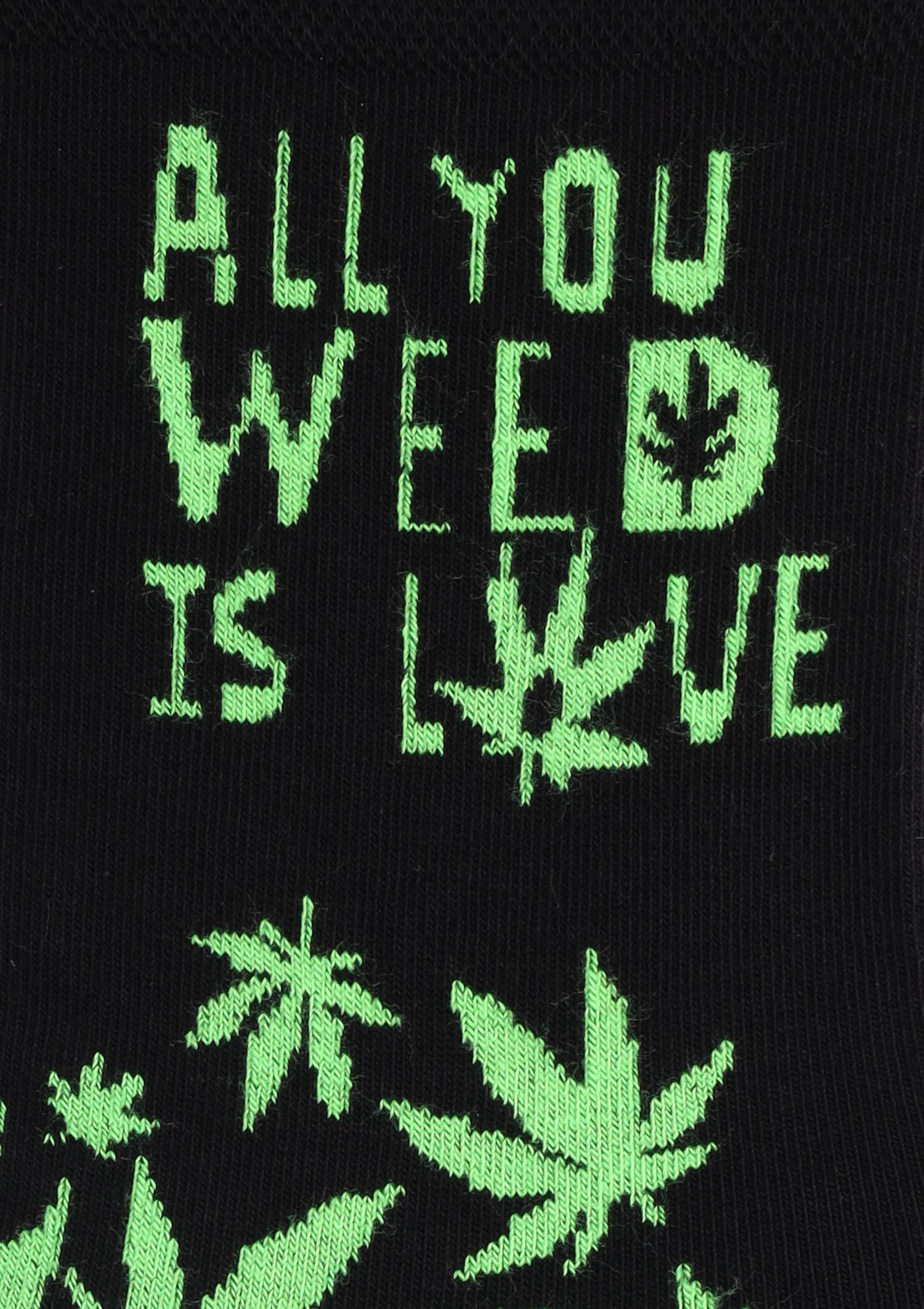 Skarpetki męskie w liście i napis Weed Love Marilyn, black