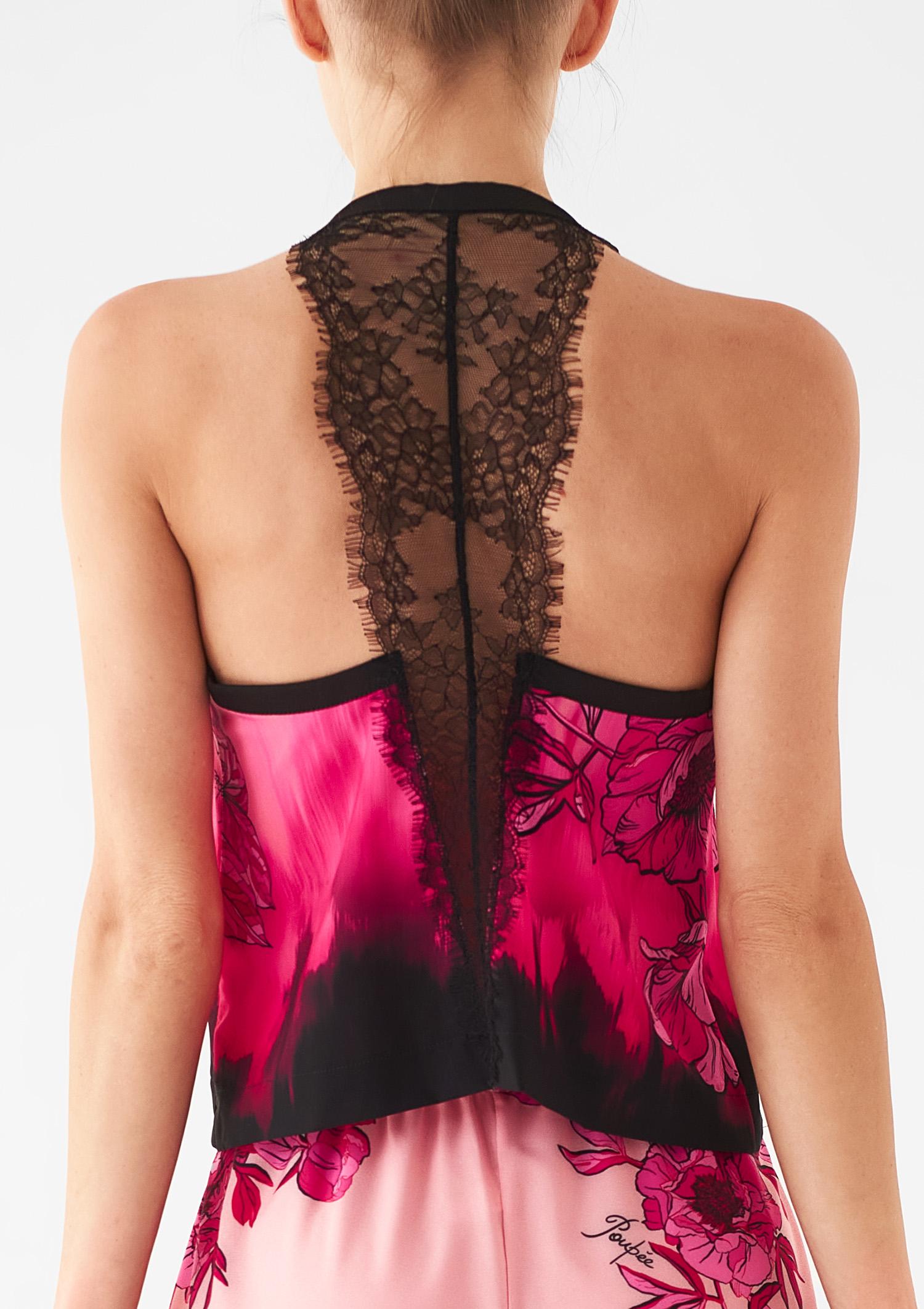 Top damski satynowy Wild Orchid Poupee Marilyn, fuchsia/black