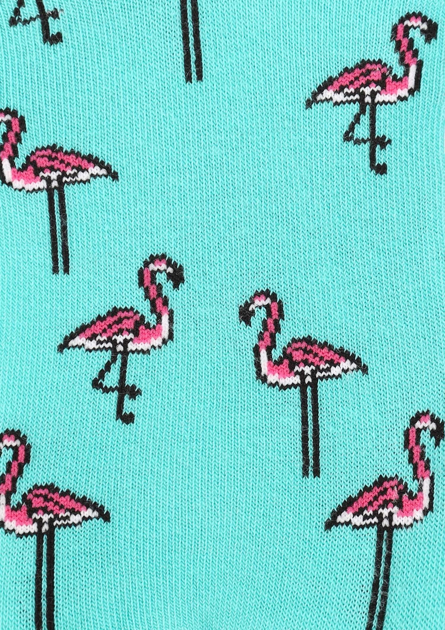 Skarpetki stopki damskie z uroczą grafiką flamingów Footies Flamingo Marilyn, green