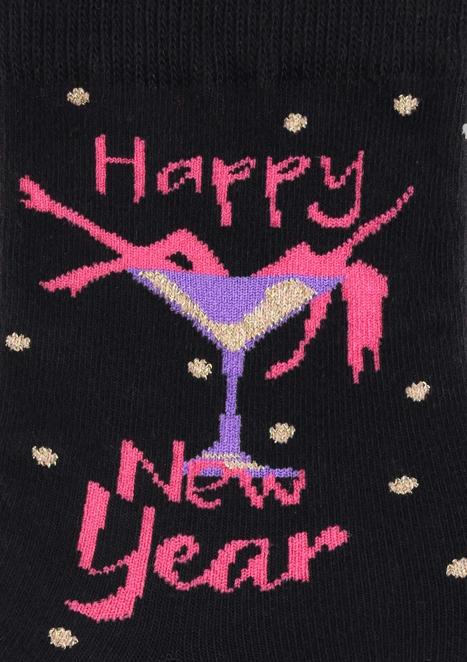 Skarpetki damskie bawełniane z kieliszkiem i napisem Happy New Year Happy Sl Marilyn, black