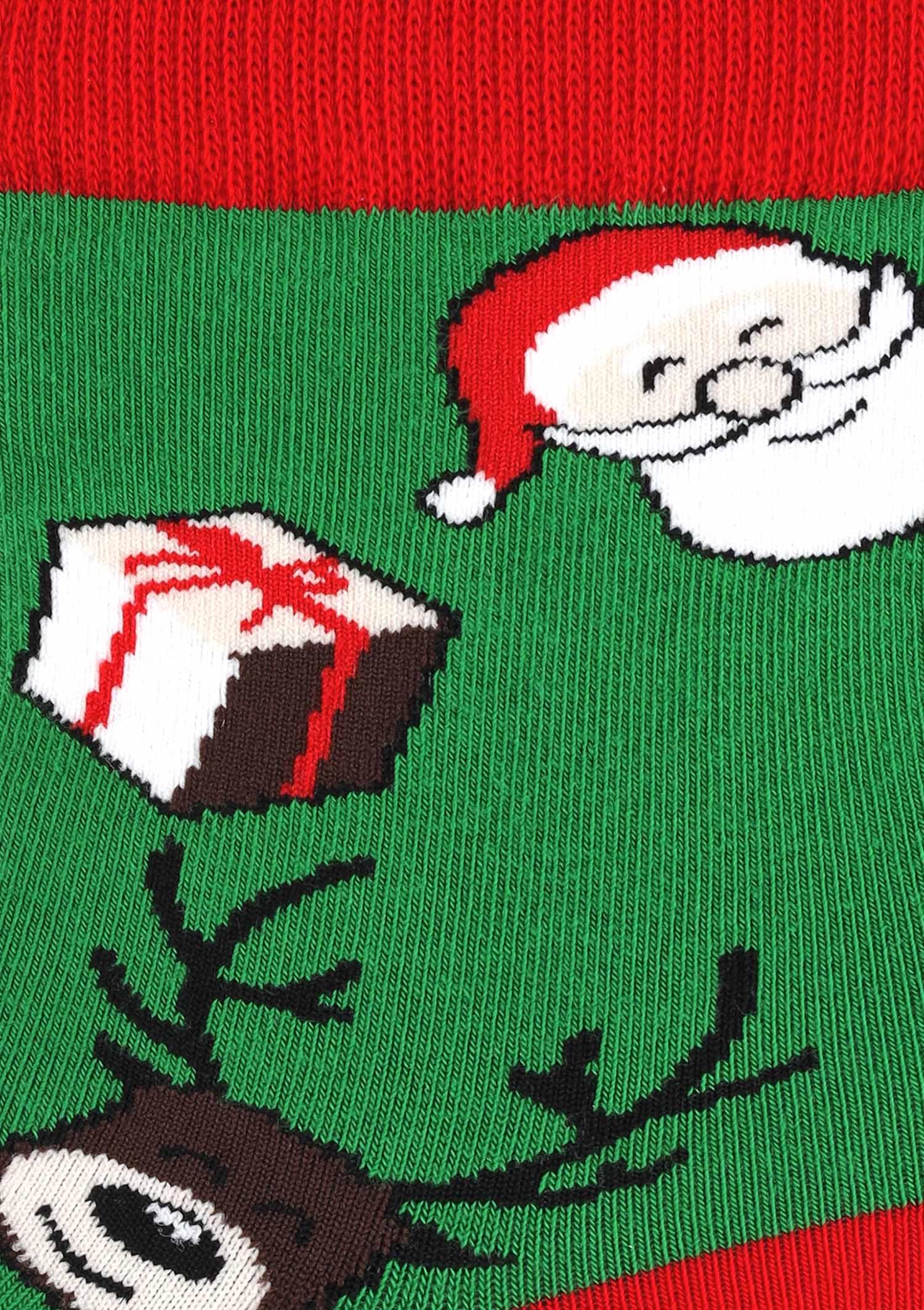 Skarpetki damskie bawełniane z grafiką Mikołajów i reniferów Santa Deer 2 Marilyn, green