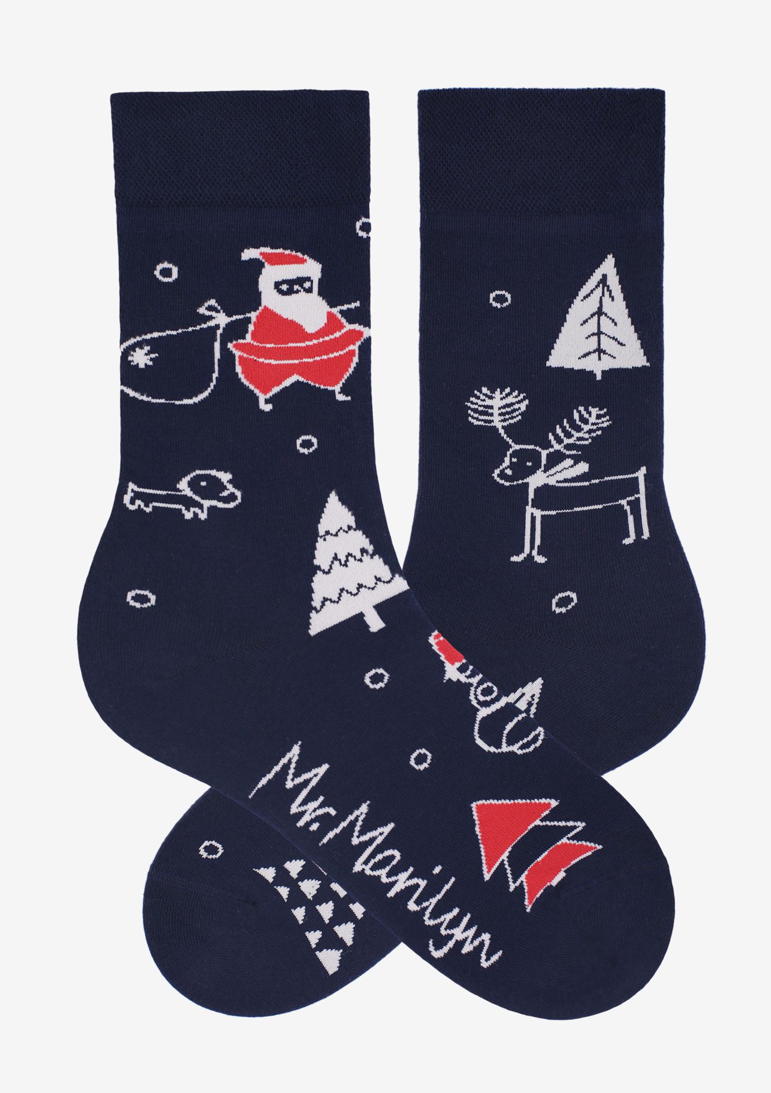 Skarpety męskie bawełniane z motywem Mikołaja i reniferów Christmas Marilyn, black