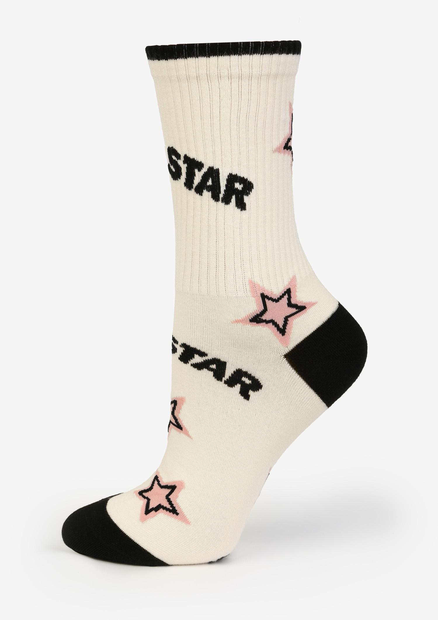 Skarpetki damskie bawełniane w gwiazdki z napisem Star B51 Marilyn, milk