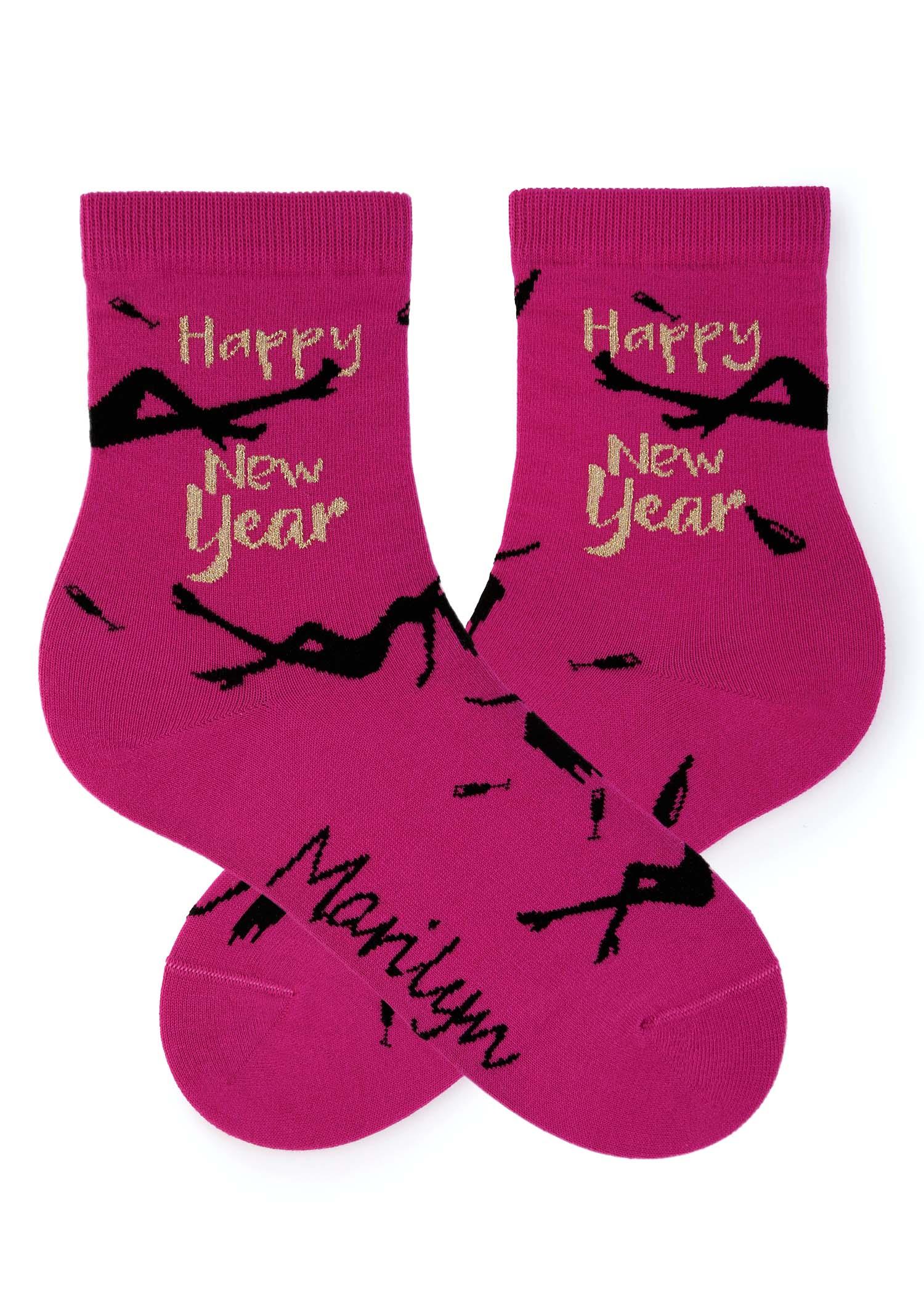 Skarpety damskie bawełniane z mieniącym się napisem Happy New Year Happy 2 Marilyn, pink