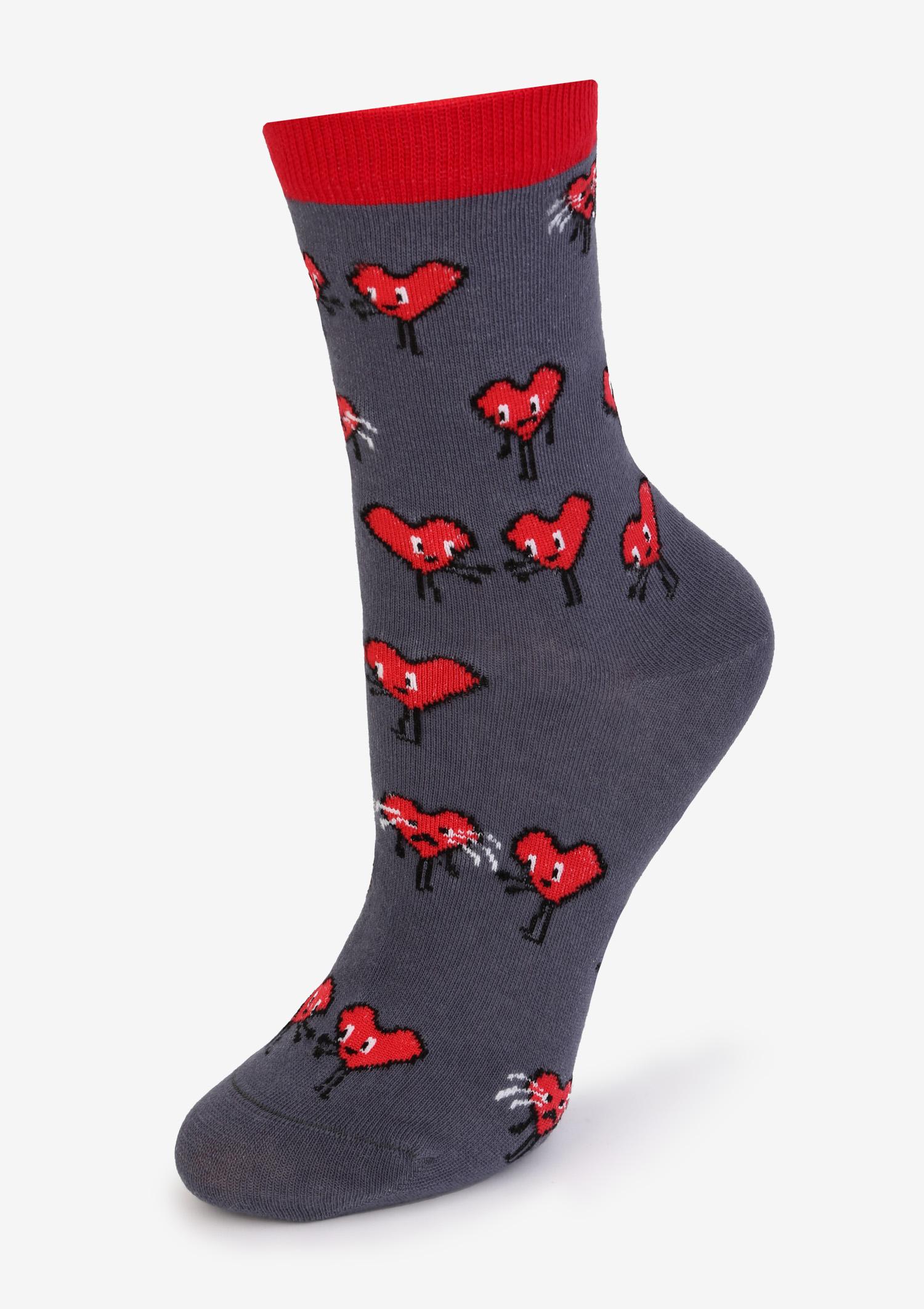 Skarpetki damskie bawełniane w roztańczone serduszka Valentine Hearts Marilyn, grey