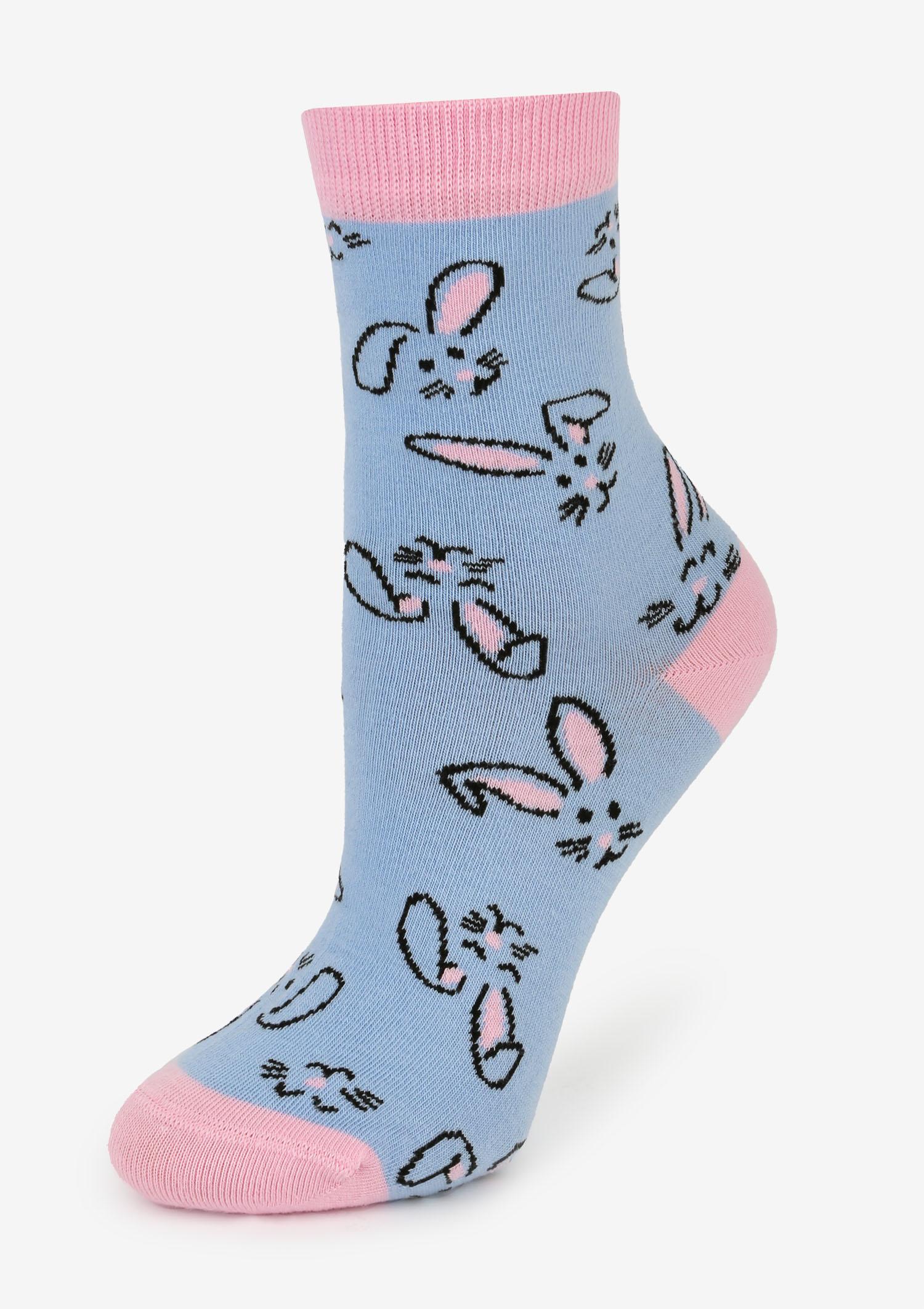 Skarpetki damskie błękitne z grafiką uroczych zajączków Bunny 2 Marilyn, light blue