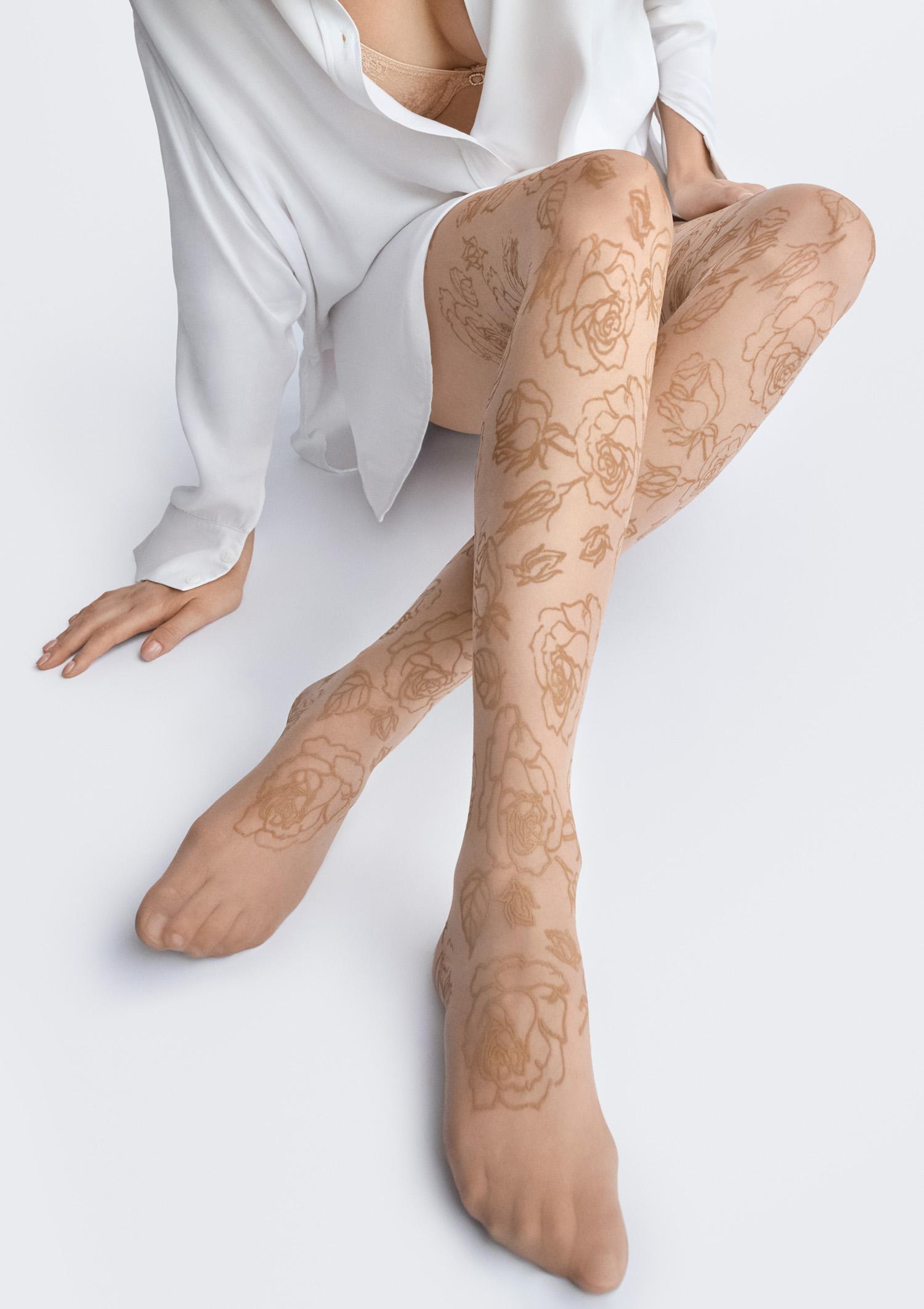 Rajstopy damskie cieliste w trójwymiarowe róże Emmy C04 Marilyn, visone/beige
