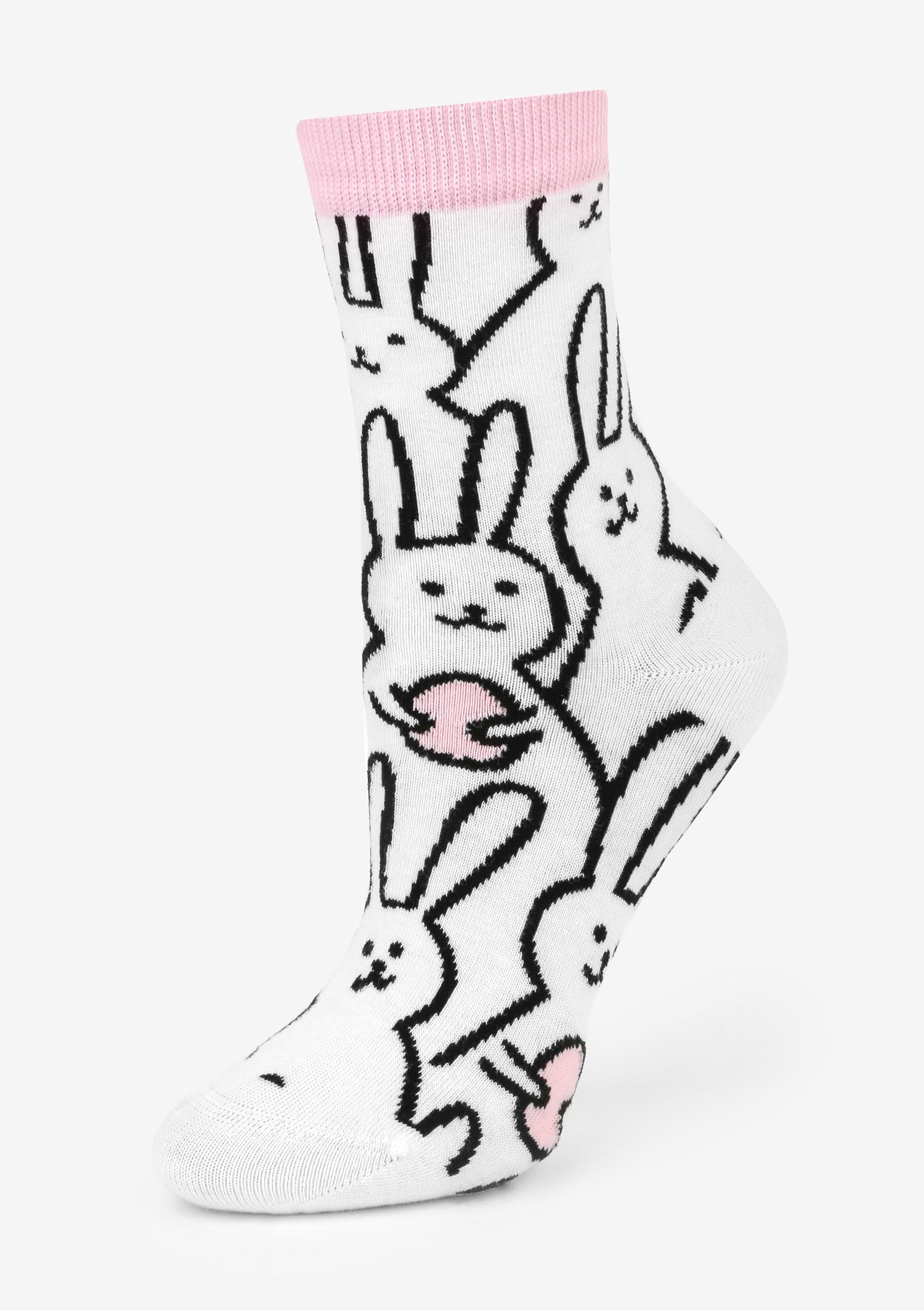 Skarpetki damskie białe w zabawne króliczki Funny Bunny Marilyn, white/pink