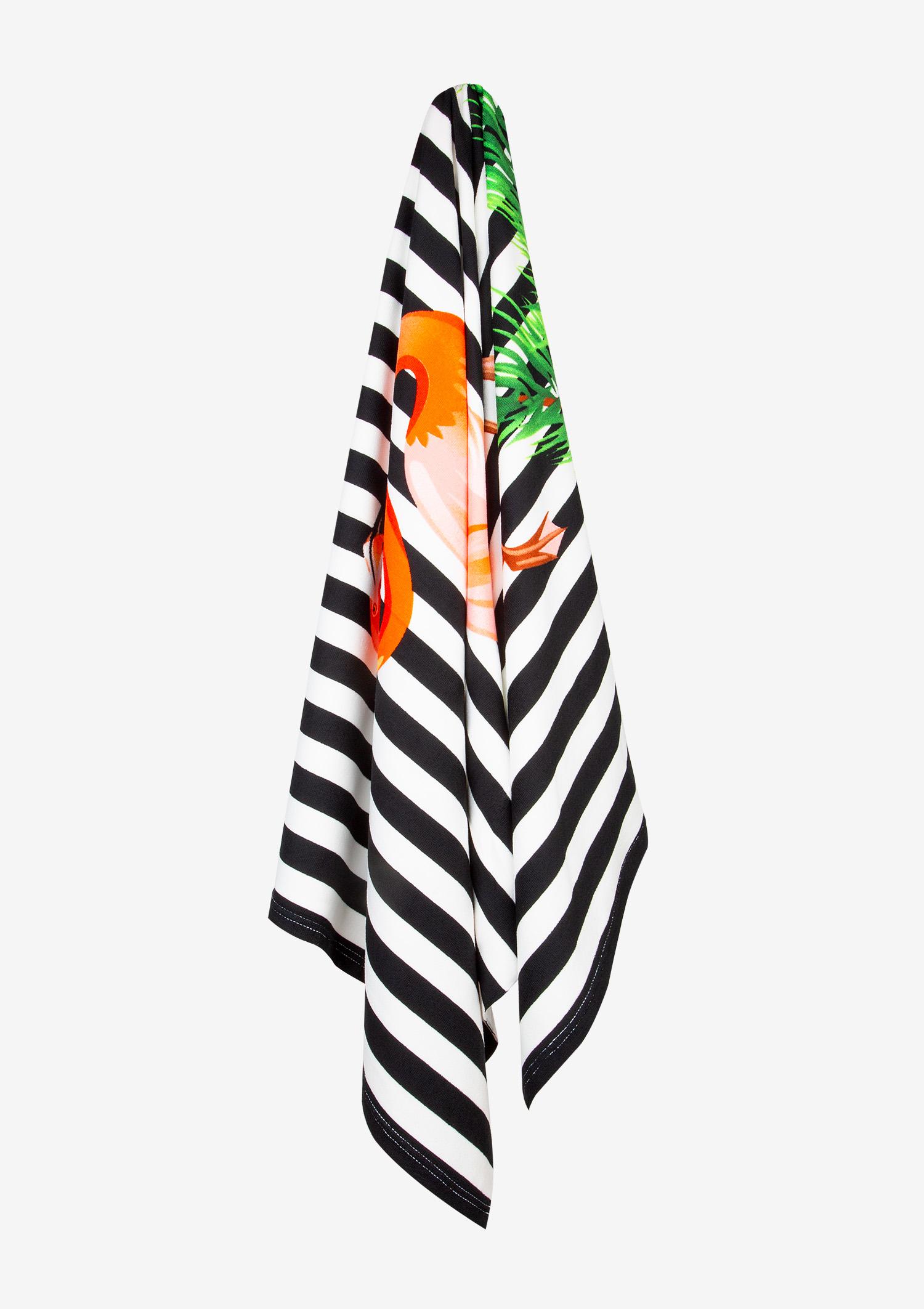 Ręcznik plażowy z mokrofibry w stylowy motyw flaminga Flaming Poupee Marilyn, white/black