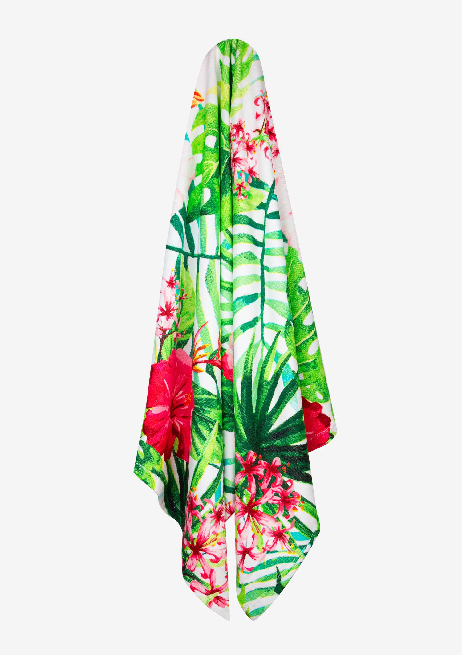 Ręcznik plażowy z mikrofibry w tropikalny wzór kwiatowy Monstera Poupee Marilyn, multicolour