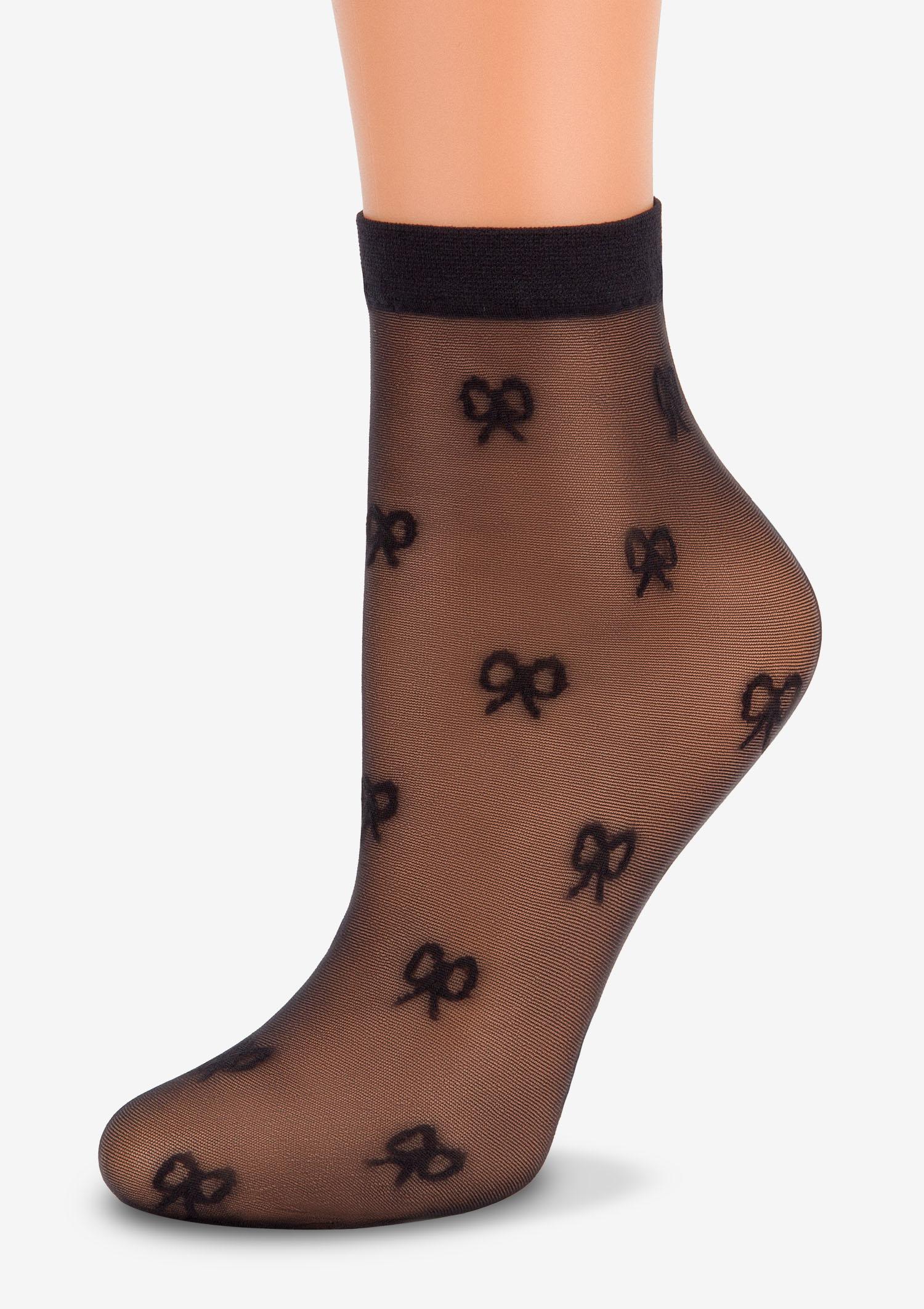 Skarpetki damskie rajstopowe w czarne kokardki C21 Marilyn, black