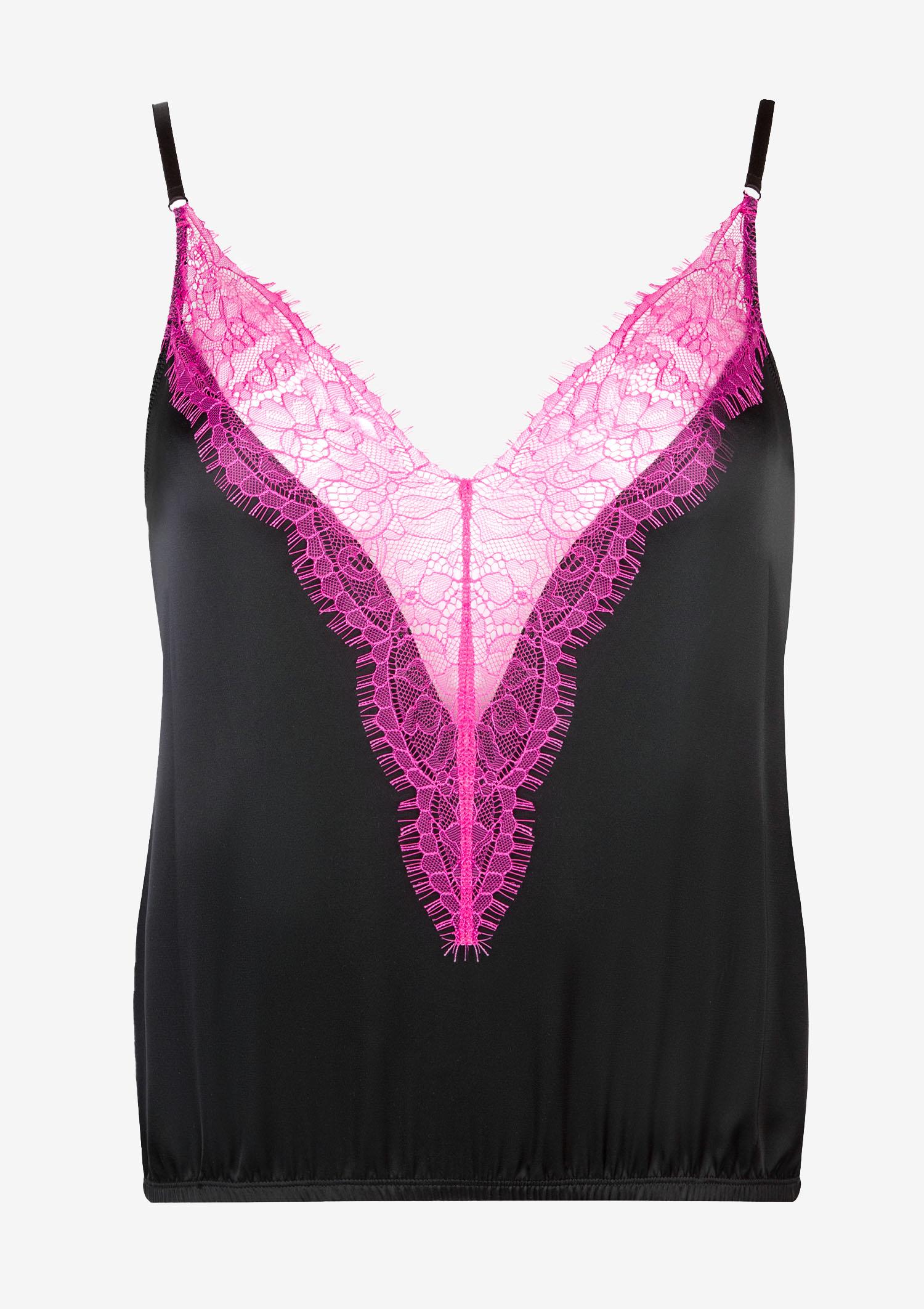 Komplet nocny satynowy z amarantową koronką Jennifer 01 Poupee Marilyn, black/amaranth