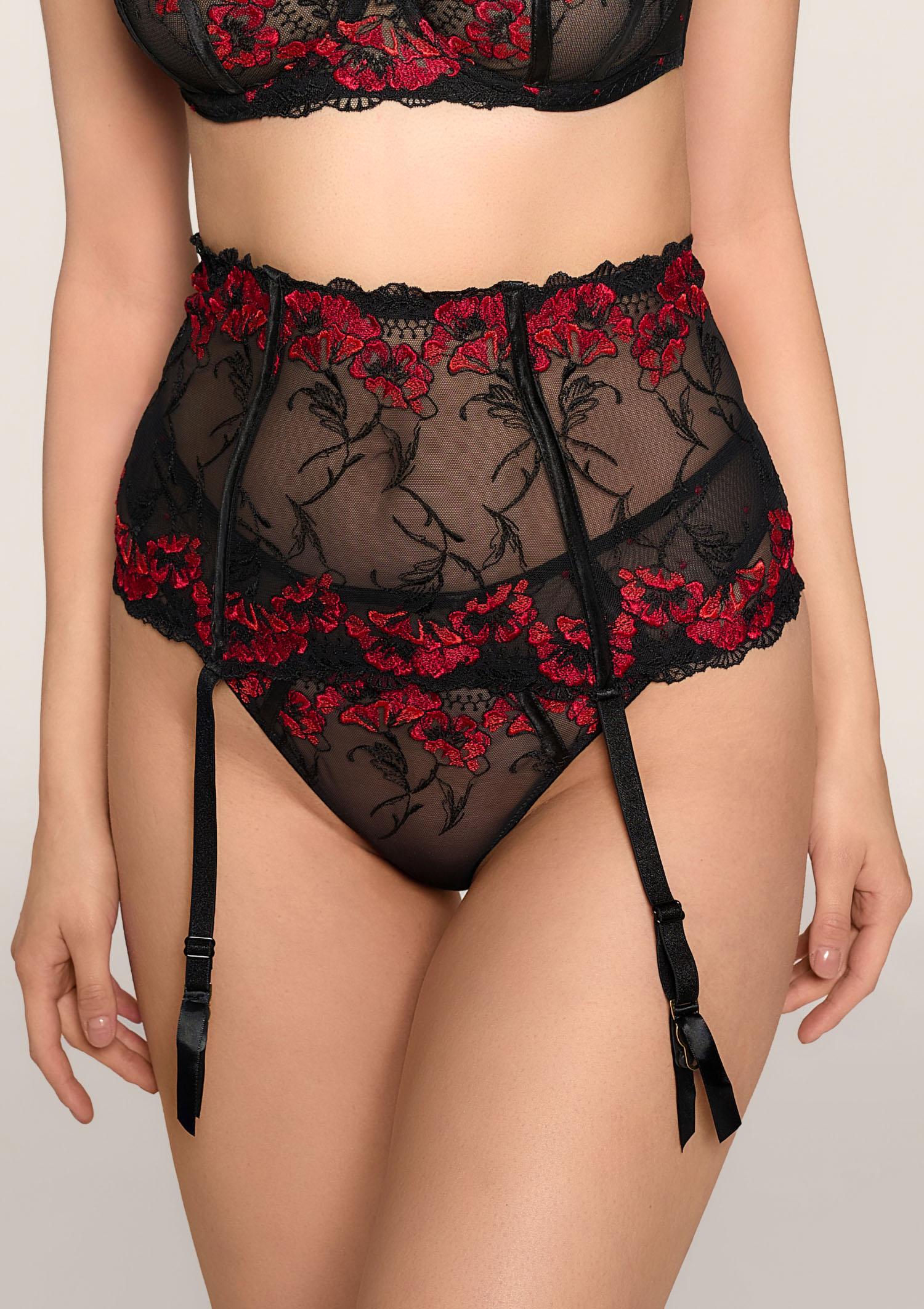 Pas do pończoch o gorsetowym kroju z eleganckim haftem Poppy Poupee Marilyn, black/red