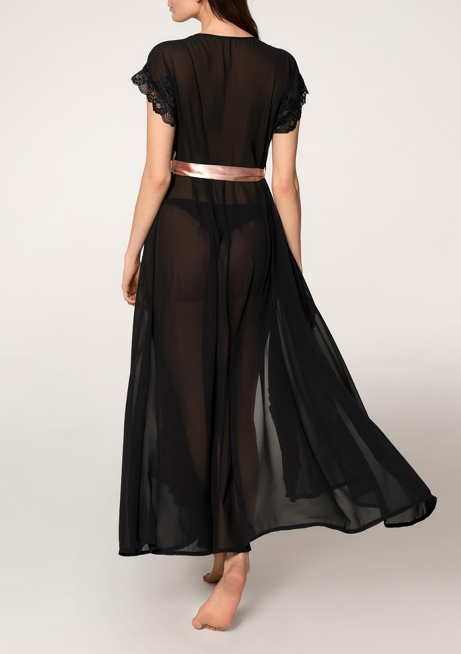 Peniuar tiulowy czarny z elegancką koronką Gloria 01 Poupee Marilyn, black/beige