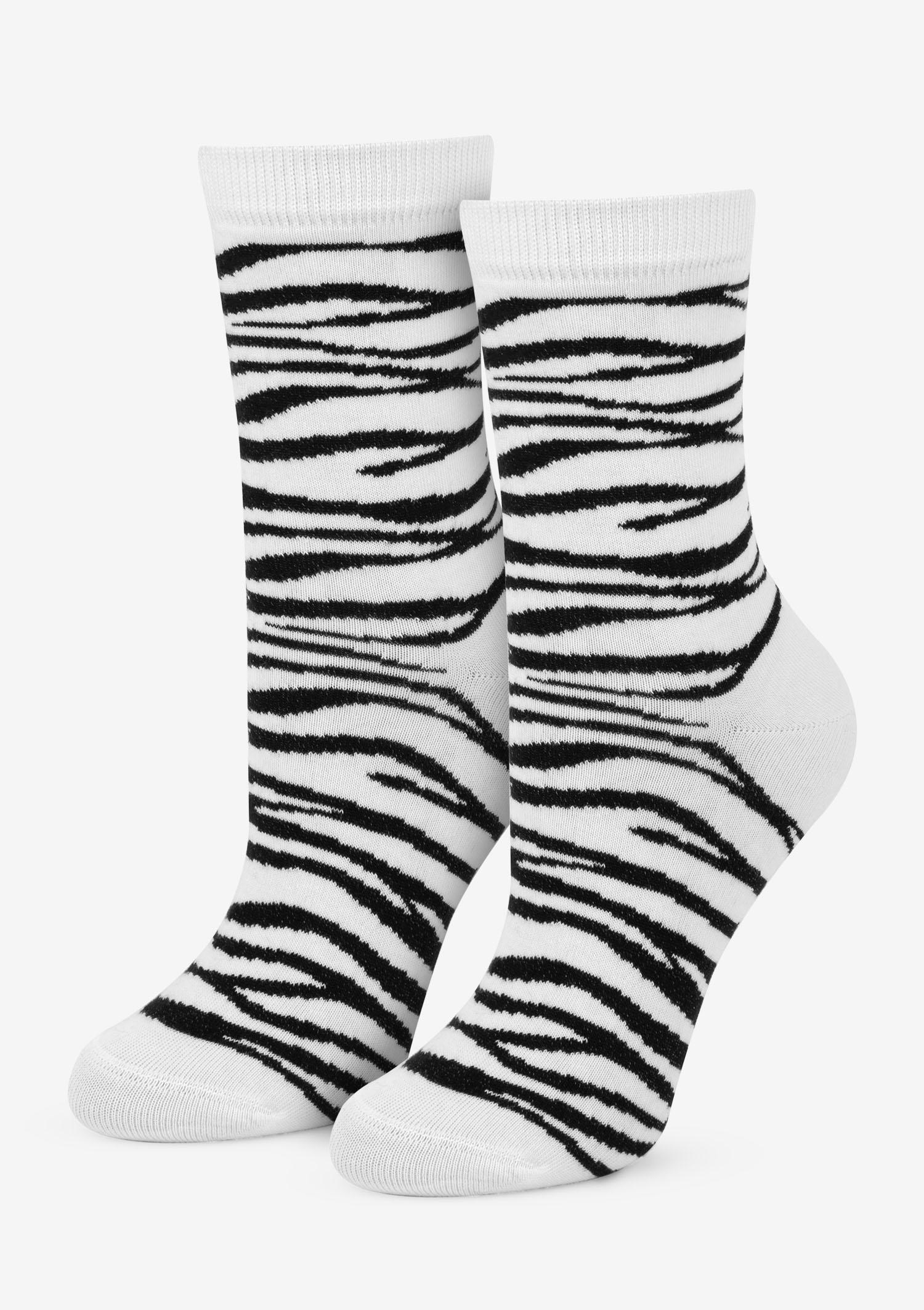 Skarpetki damskie bawełniane w modny wzór zebry Zebra Marilyn, biały/czarny