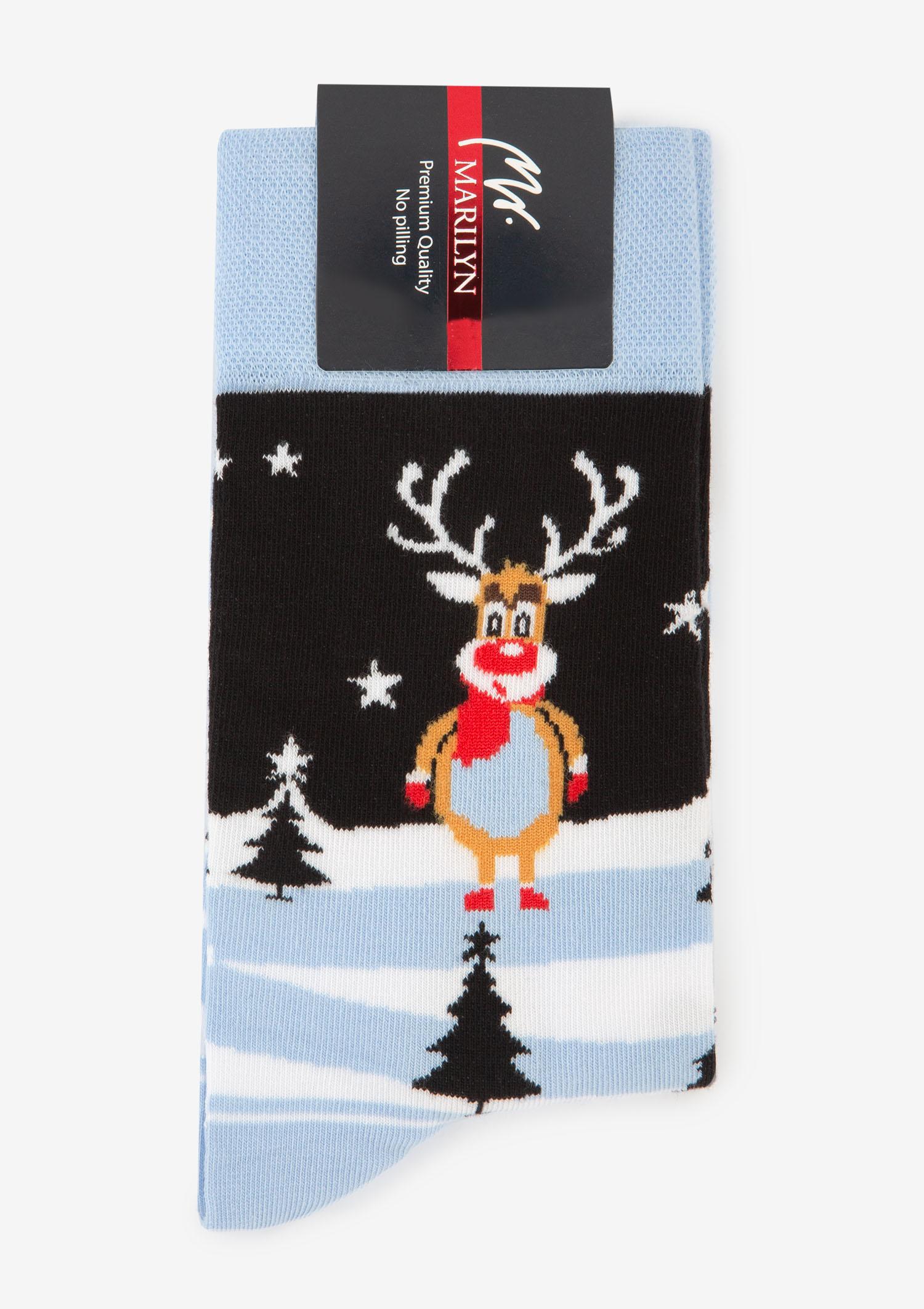 Skarpetki męskie w zimowy wzór z reniferem Santa Rudolph Marilyn, niebieski