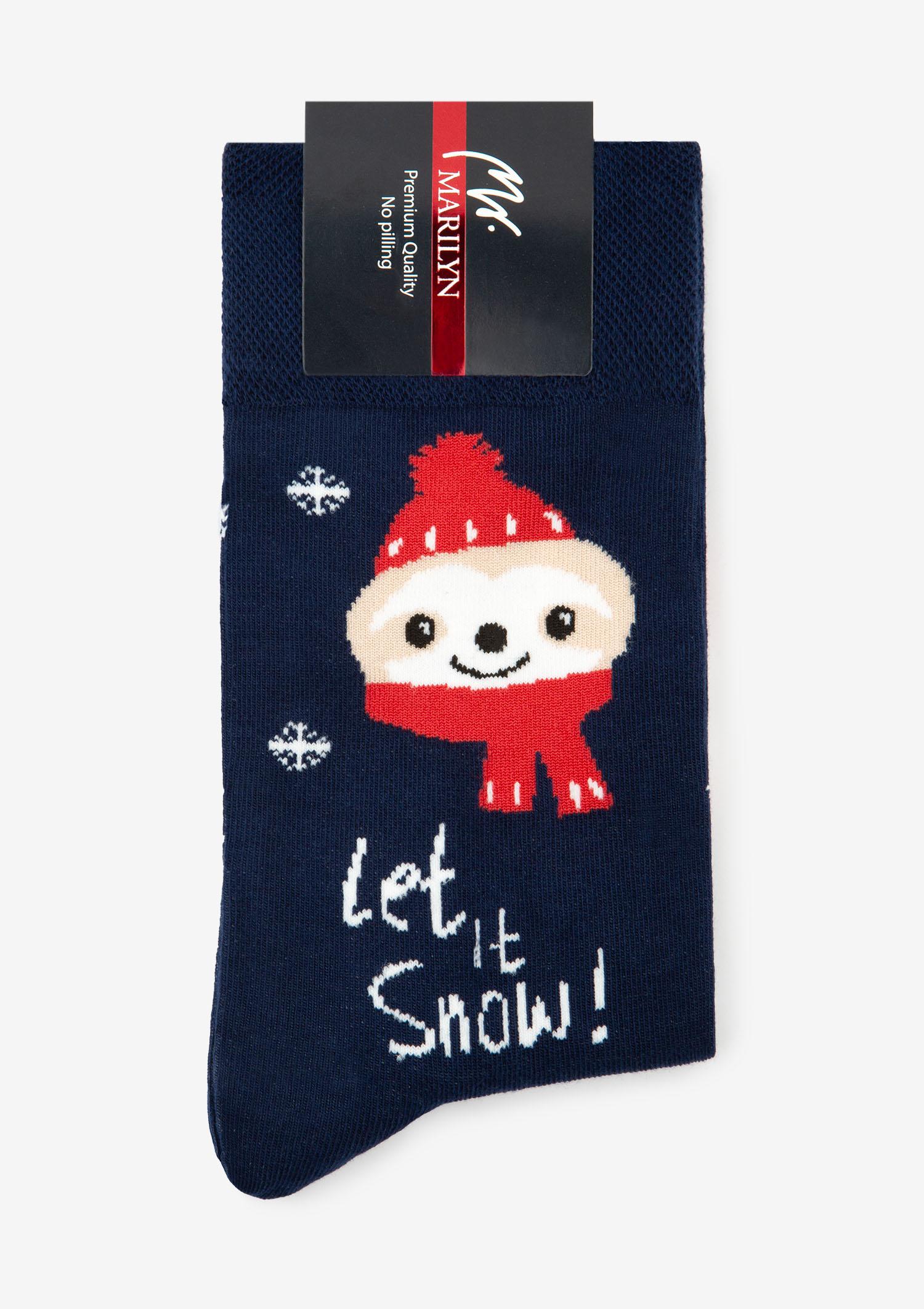 Skarpetki męskie z zabawnym wzorem leniwca w czapce Santa Sloth Marilyn, granatowy