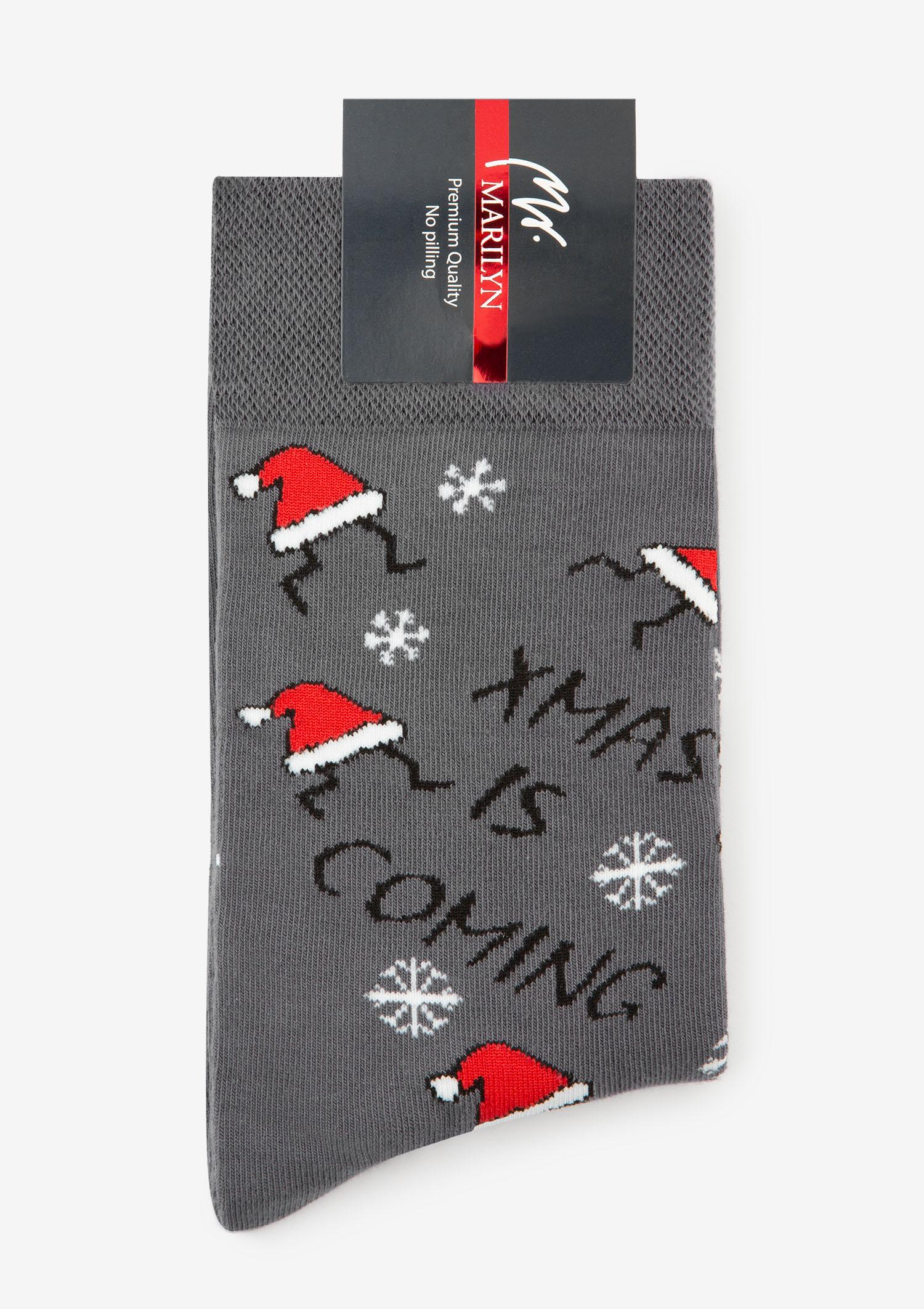Skarpetki męskie z zabawnymi czapkami Mikołaja Xmas Hat Marilyn, szary