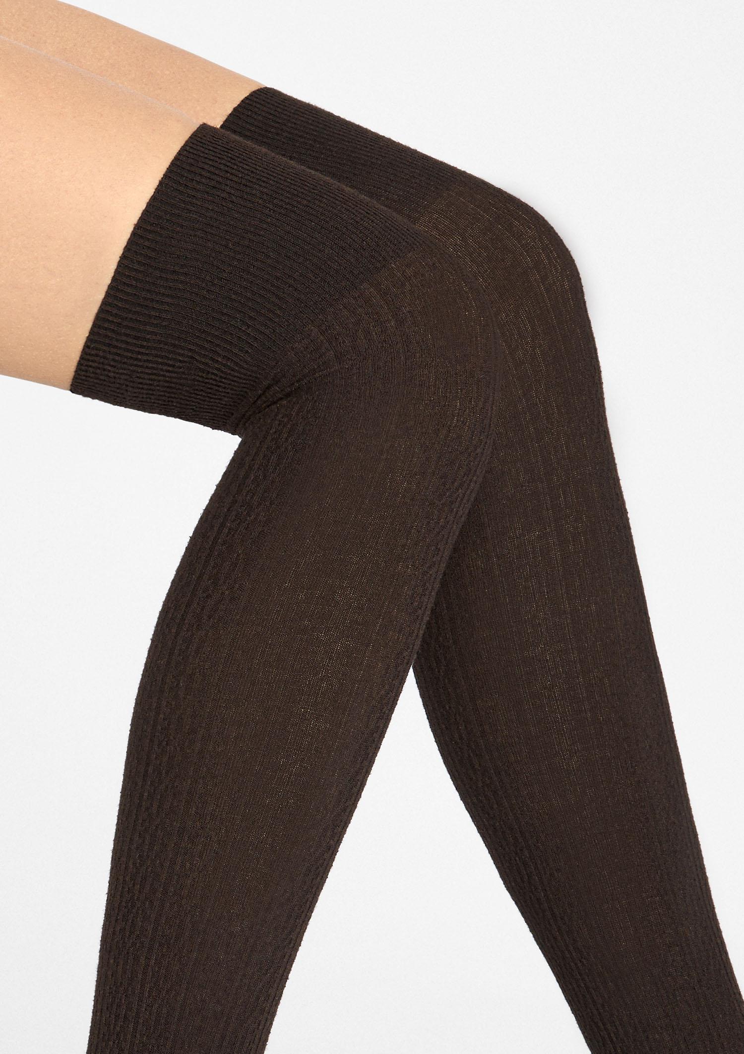 Zakolanówki damskie bawełniane z prążkowanym splotem brąz Zazu Cotton A40 Marilyn