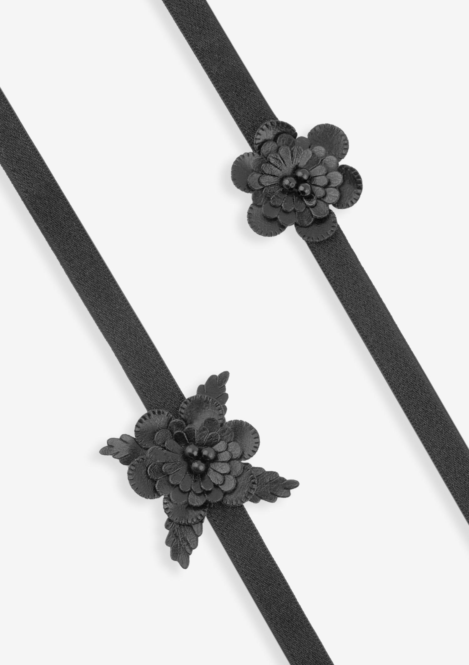 Ramiączka materiałowe z motywem róży Black Roses od Poupée Marilyn, black