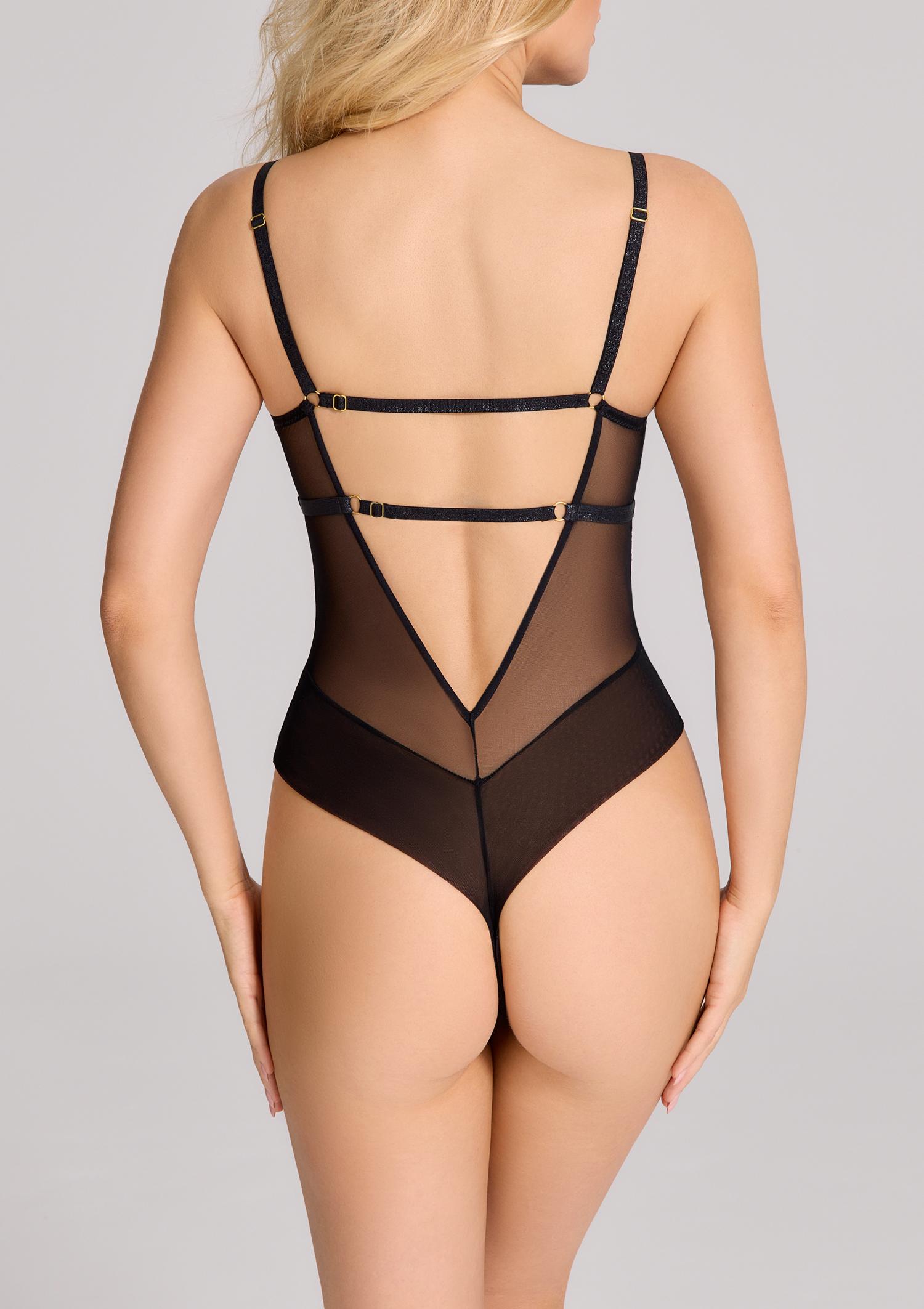 Body z elastycznego tiulu wykonane z lśniącego haftu Virginia, black/gold