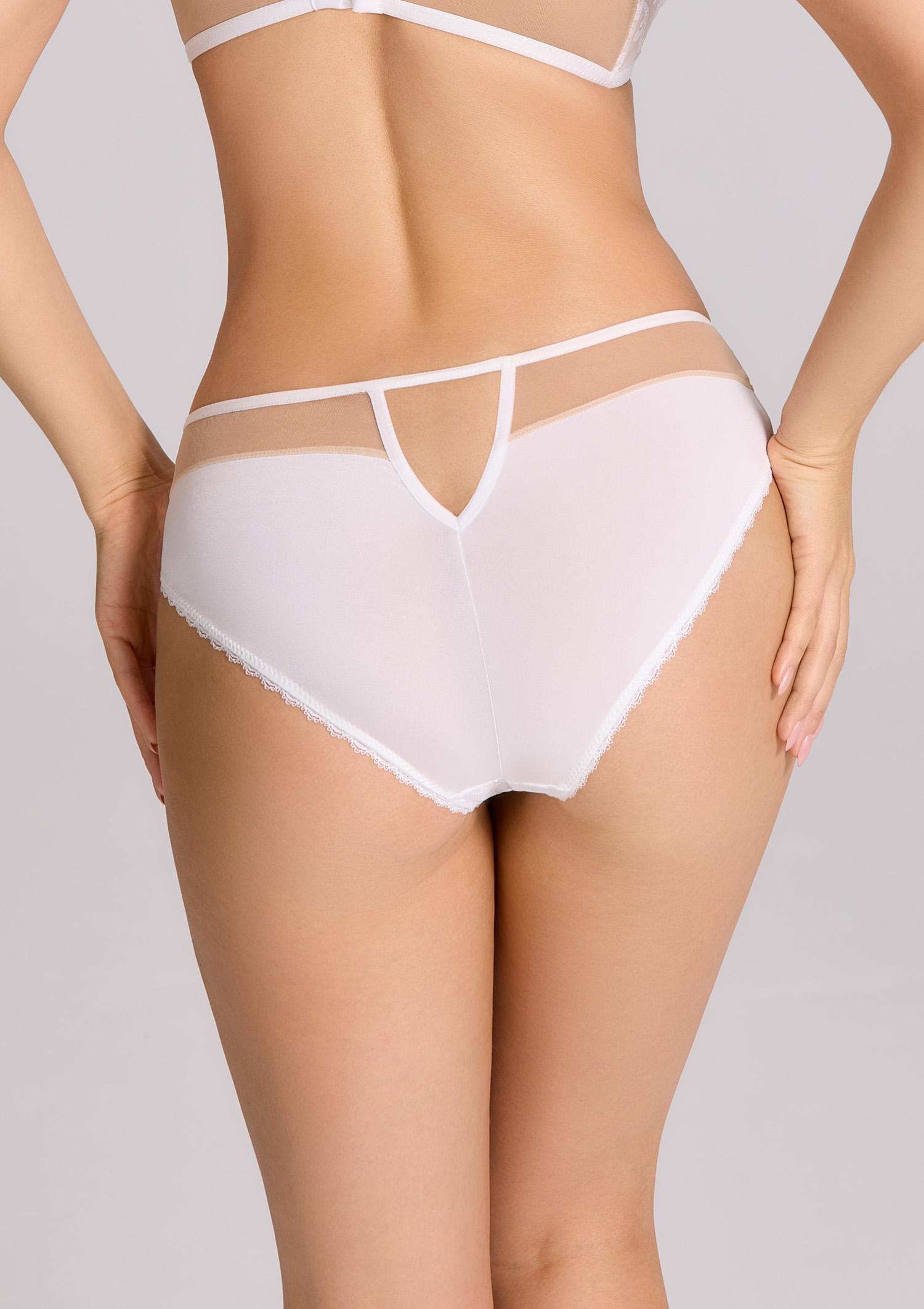 Figi z microfibry z haftowanymi wstawkami Summer Kiss 02, white/skin