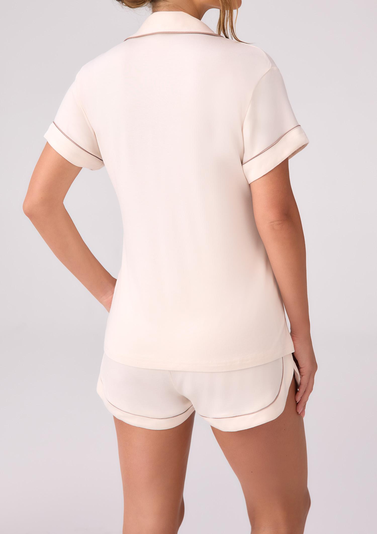Koszulka piżamowa z ekologicznego włókna tencel krótki rękaw i haftowane logo Hannah