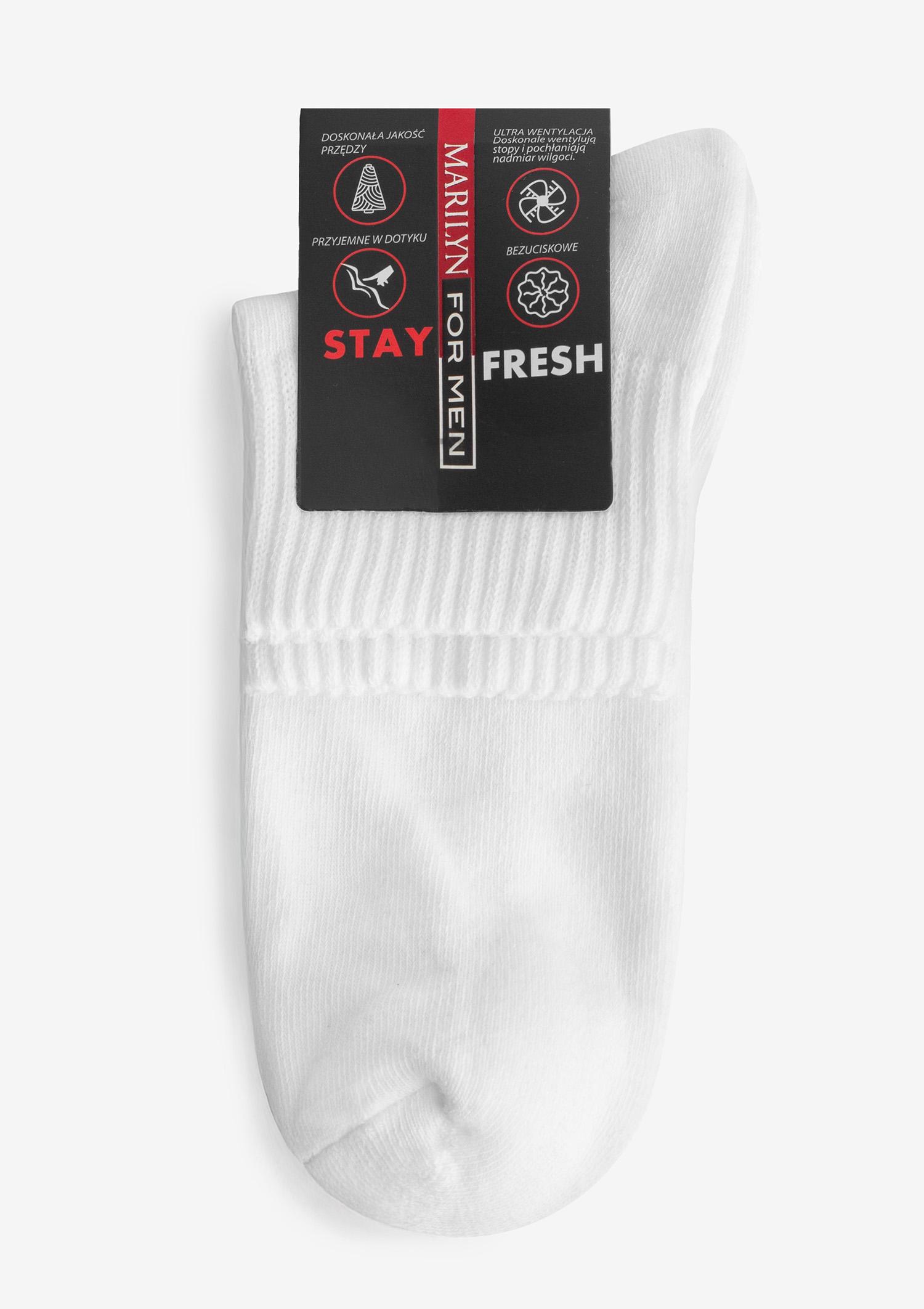 Męskie białe skarpetki bawełniane bezuciskowe z płaskim szwem – Stay fresh