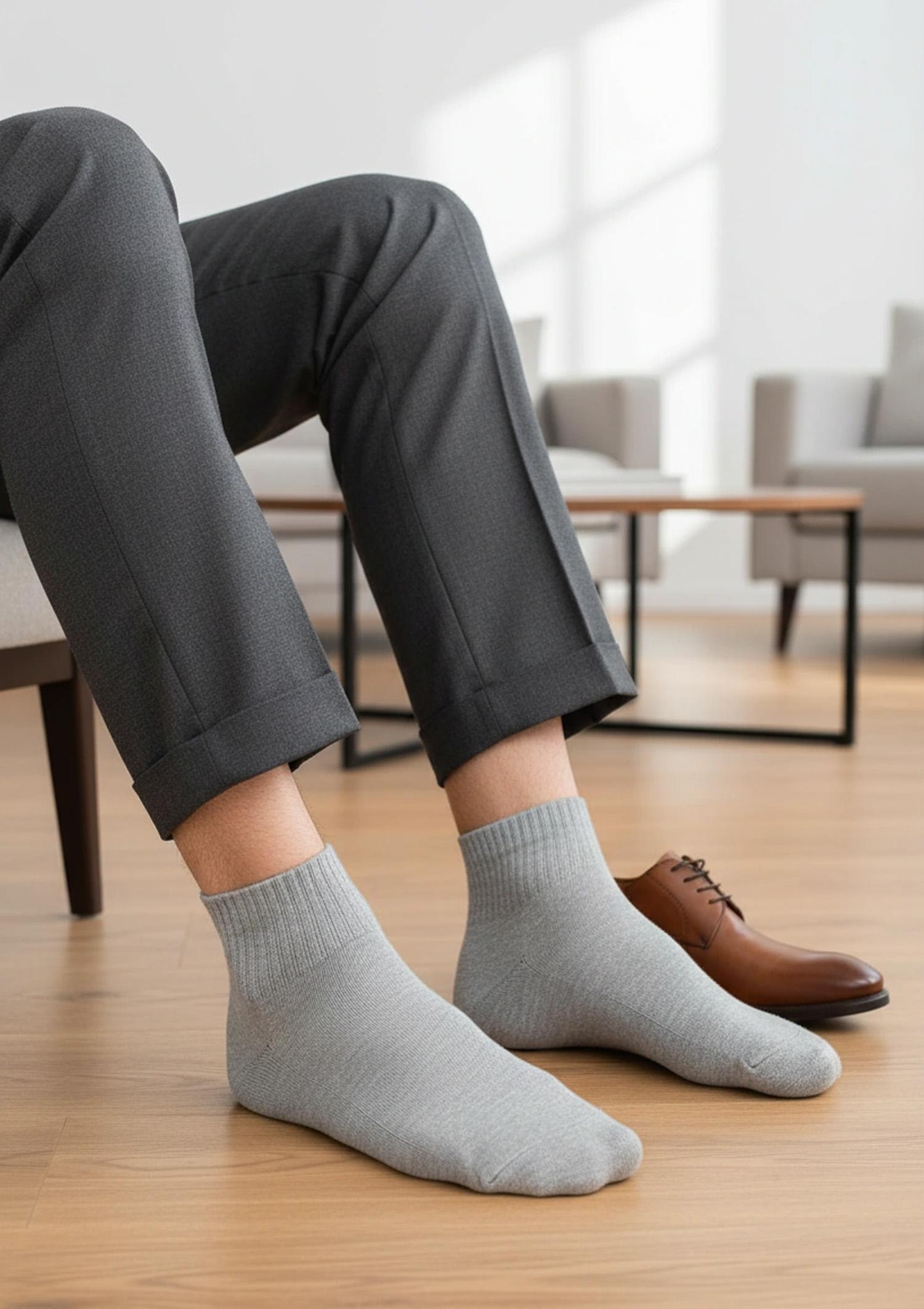 Męskie jasnoszare bawełniane skarpetki bezuciskowe z płaskim szwem - Stay fresh