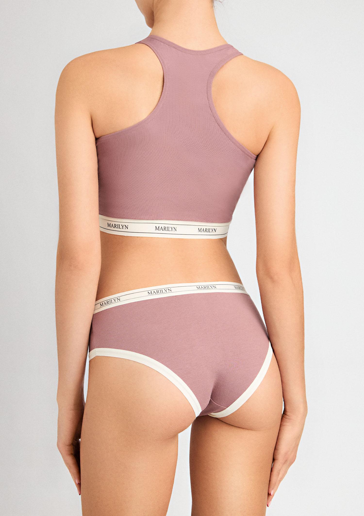 Śliwkowy tank-top z oddychającej bawełny z elastyczną taśmą - Denise