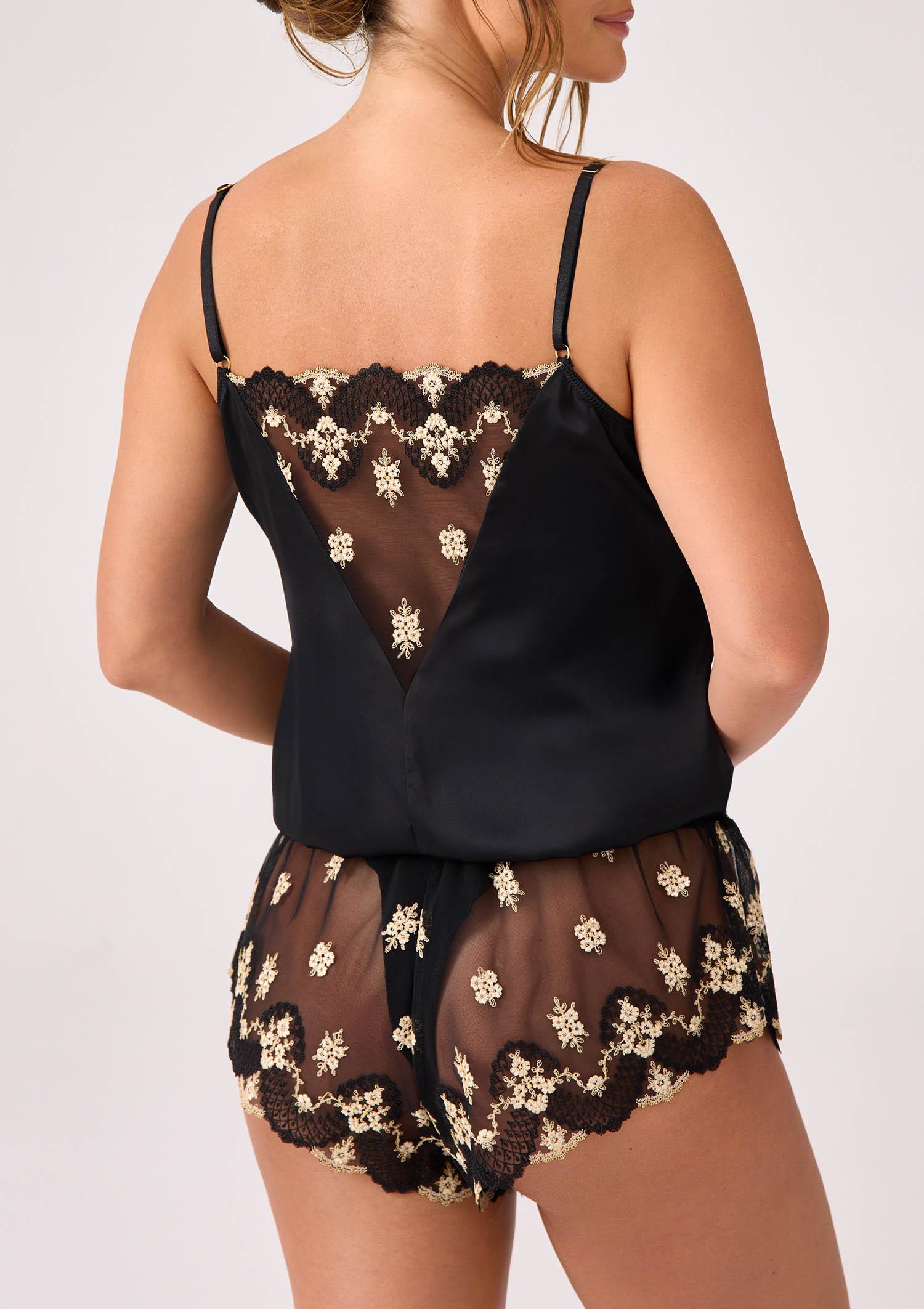 Satynowe body z haftowanymi złotymi elementami - Venus, black/gold