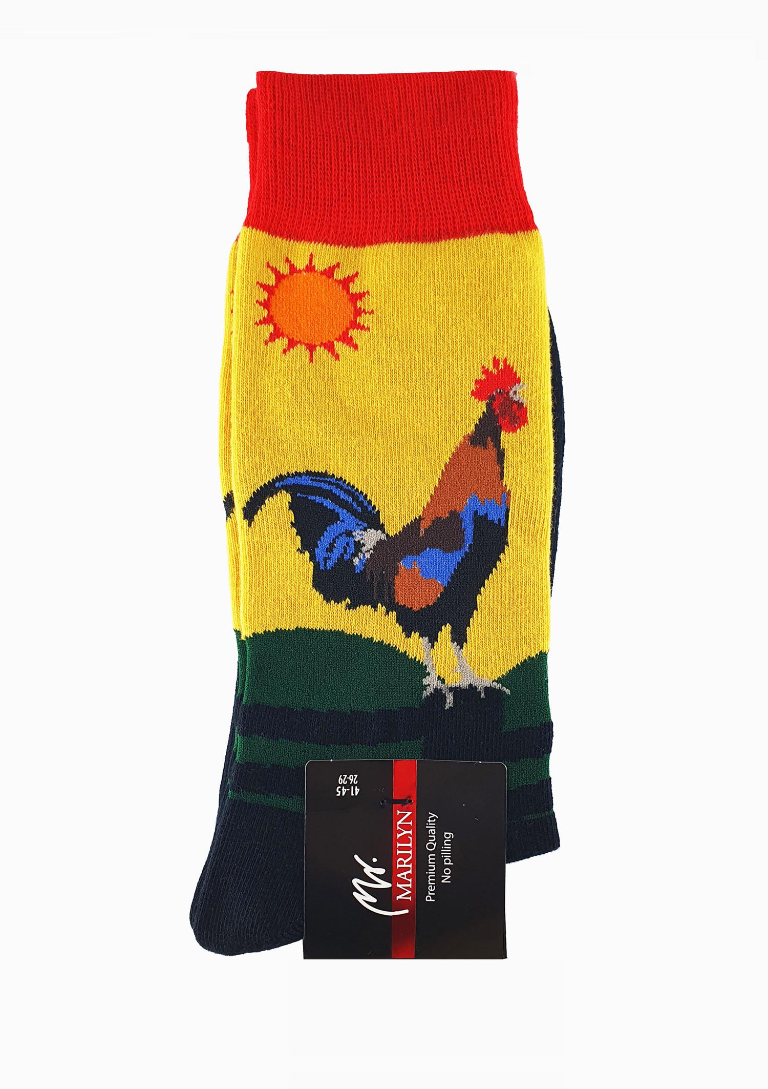 Skarpetki męskie bawełniane z motywem koguta – MEN F54, multicolour