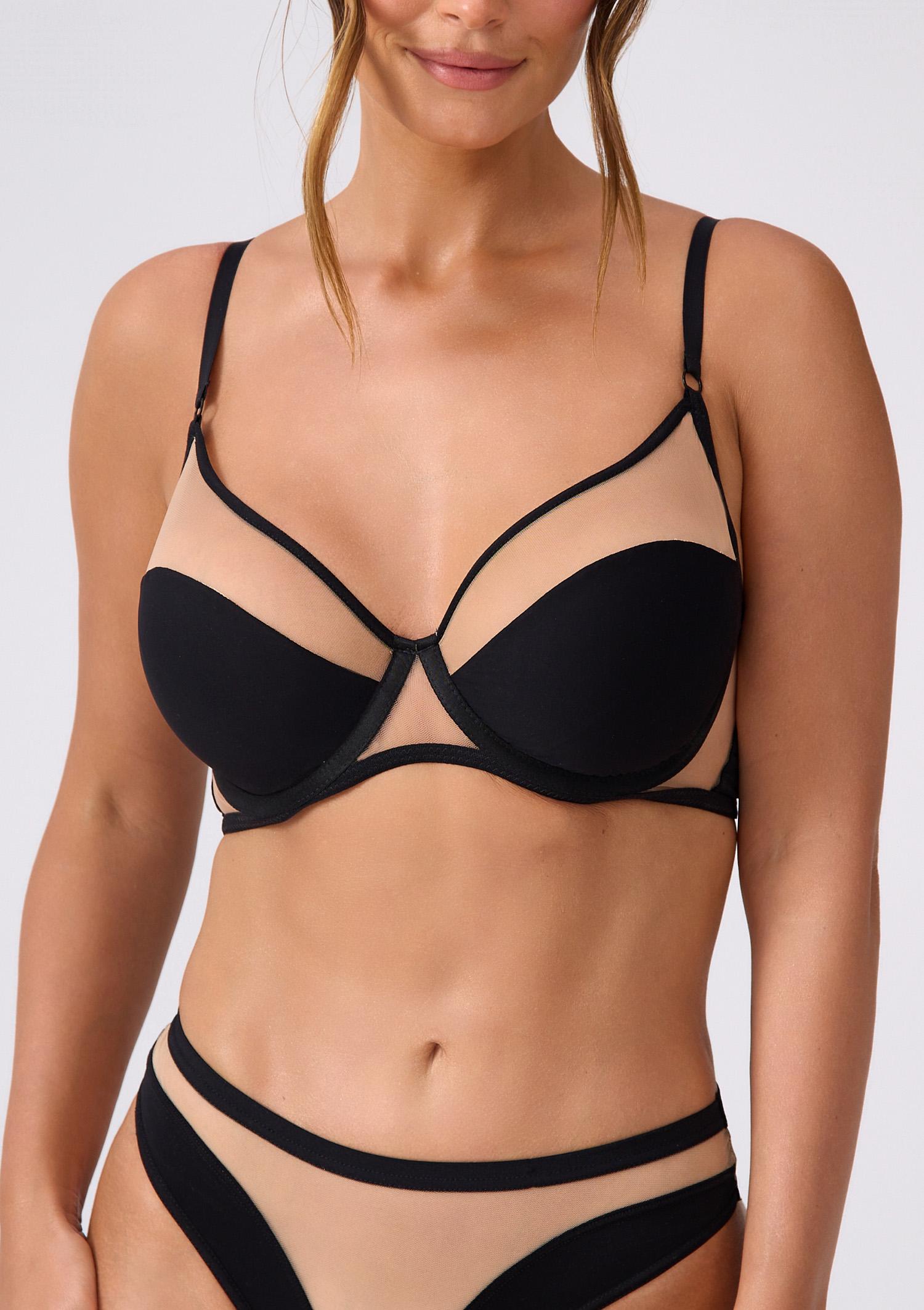 Biustonosz miękki na fiszbinach z tiulem – Desire, black/skin