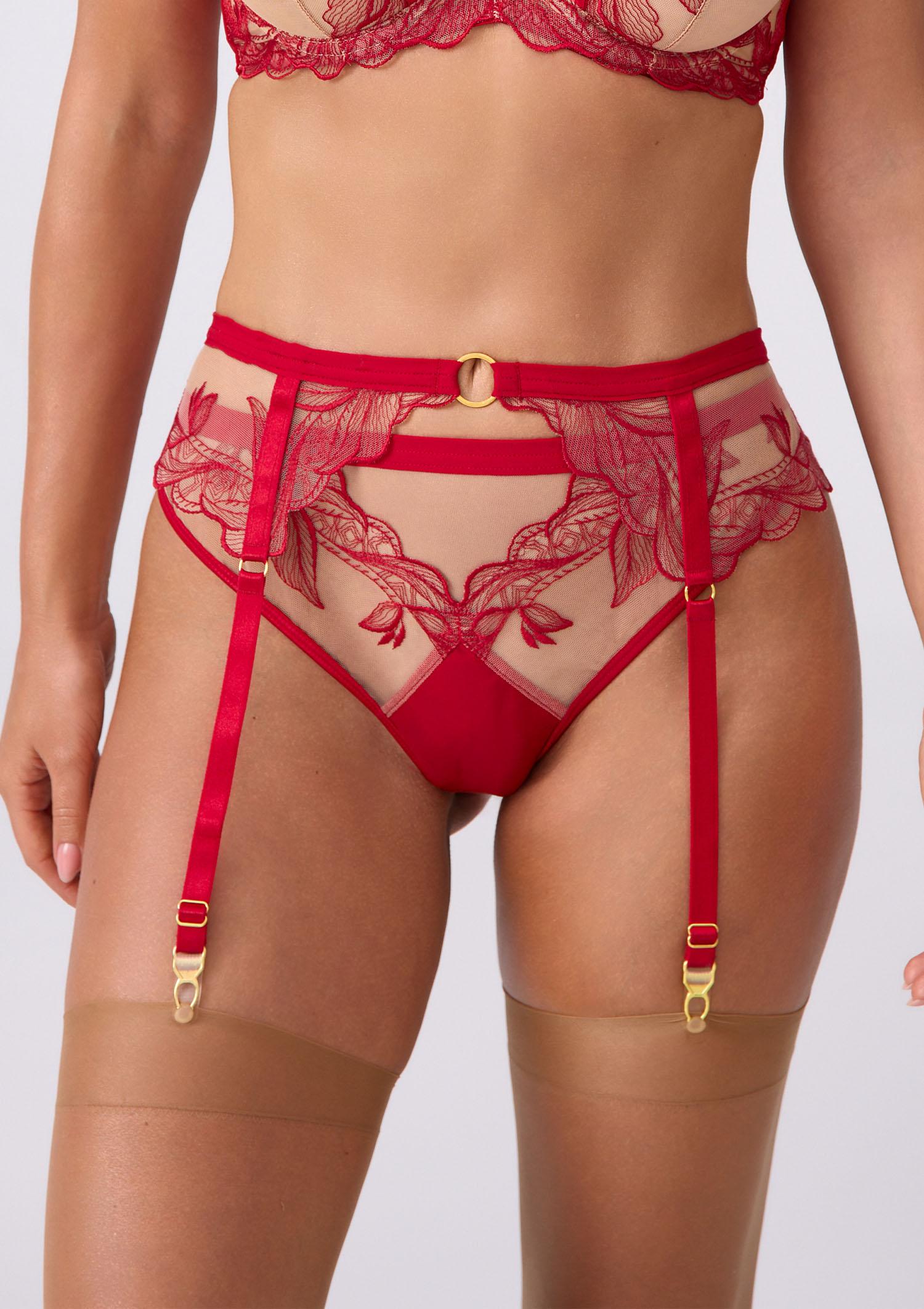 Pasek do pończoch w kolorze czerwonego wina - Cameron, bordo/skin