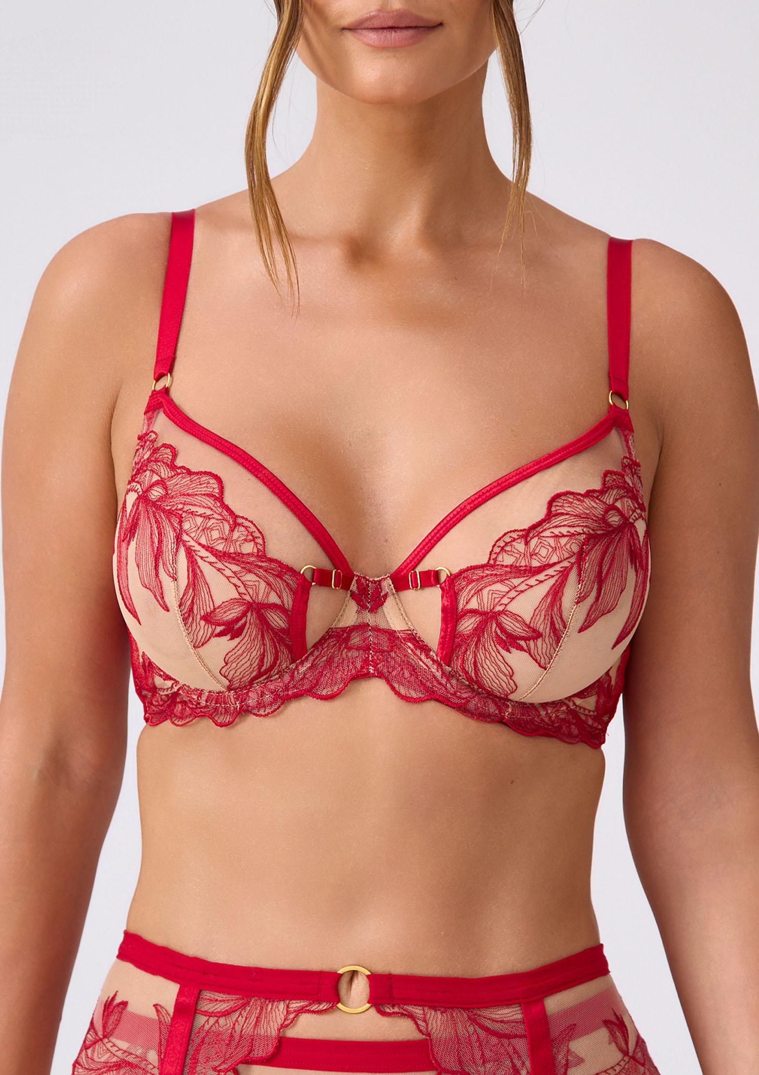 Miękki biustonosz na fiszbinach w kolorze czerwonego wina - Cameron, bordo/skin