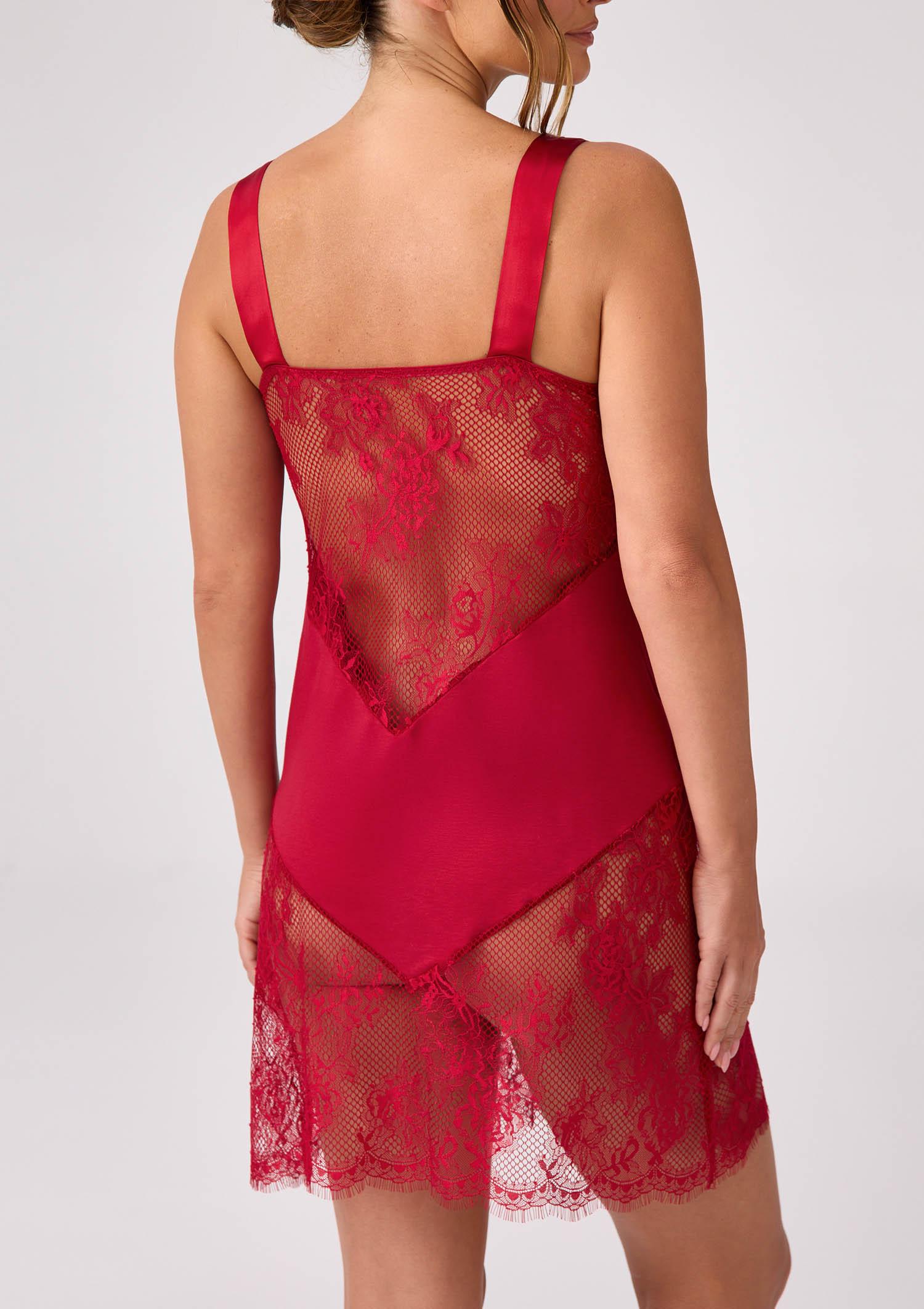 Koszulka nocna z bambusowej dzianiny i francuskiej koronki - Merlot, bordo