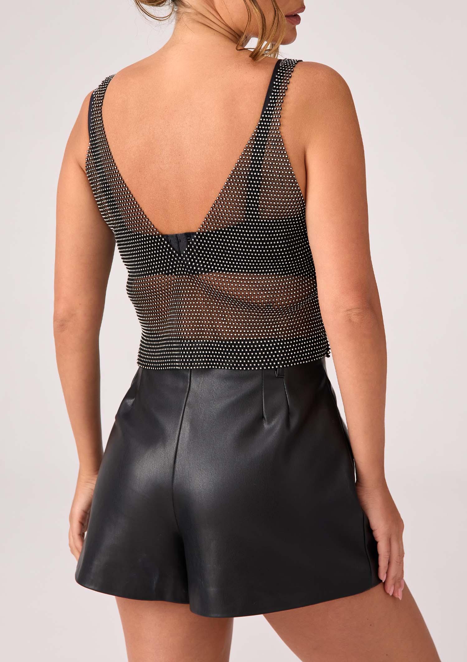 Top z siateczki zdobionej błyszczącymi kryształkami – Brillant, black/silver